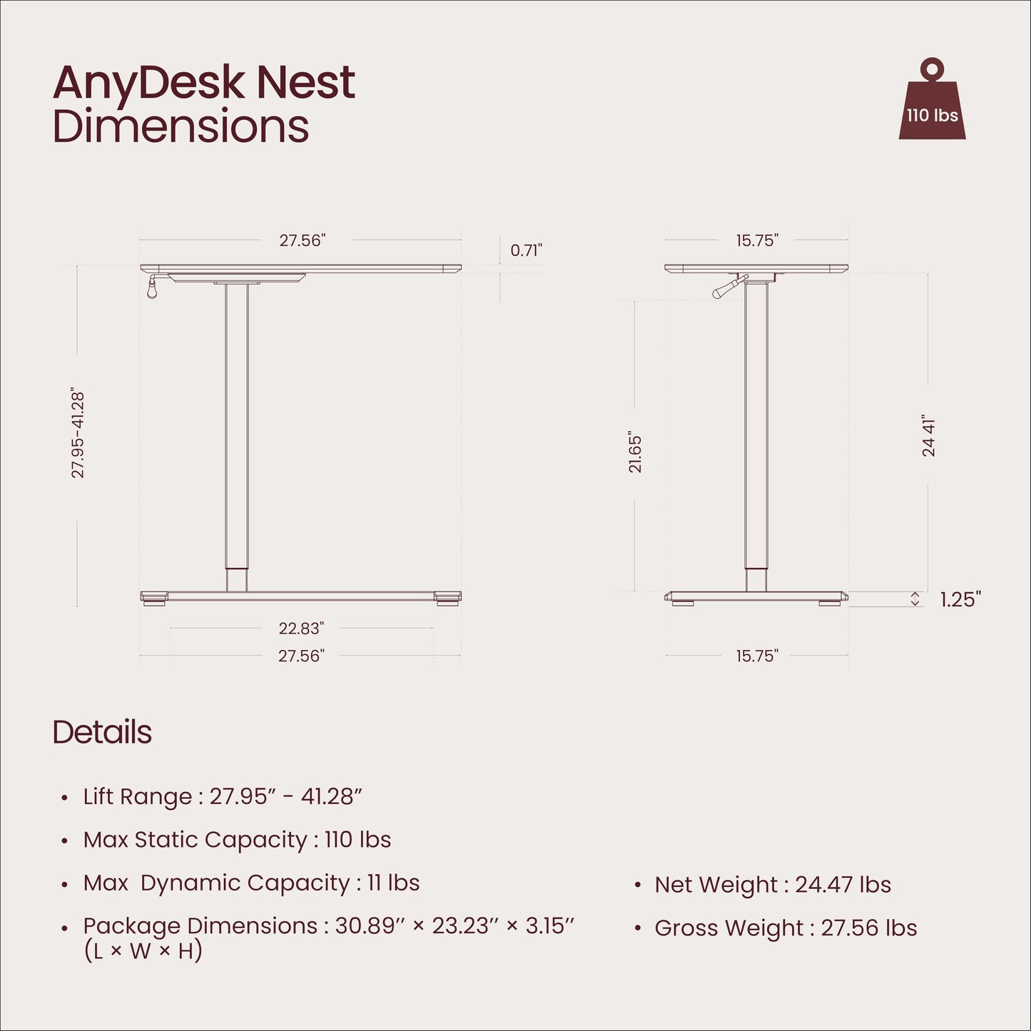 TopJob ANYDESK NEST Mobile Standing Desk, Portable with Hidden Wheels Non Folding, Sit Stand Desk, Computer Workstations, Home Use, Couch Side Table, Bedside Table, Kitchen Prep Table (Mist)