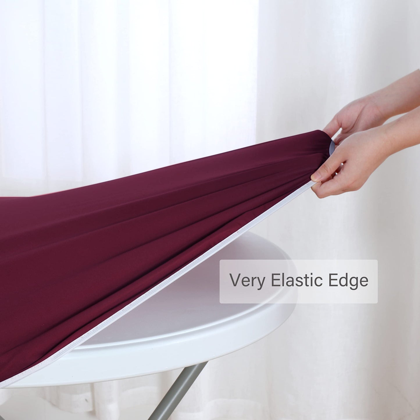 Obstal Fitted Round Table Cloth, Reversible Waterproof Stain Resistant Elastic Stretch Tablecloth, Wipe Clean Table Cover for Outdoor/Indoor Use, Fits Round Tables up to 40" - 44" Diameter, Burgundy