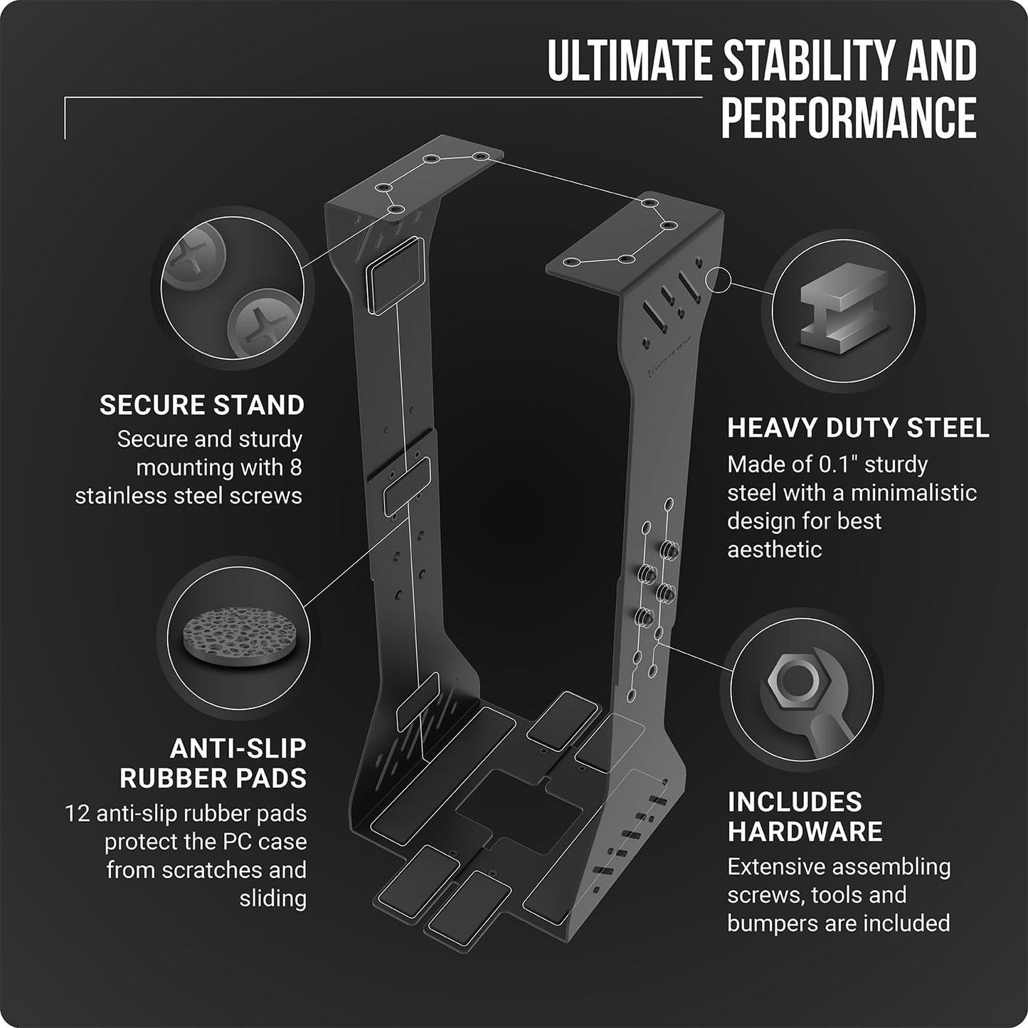 Heavy Duty Under Desk PC Holder – Up to 77 lbs Load Capacity - Adjustable Computer Tower Holder – CPU Holder Under Desk Mount - PC Holder Under Desk – Under Desk Computer Mount (Black)