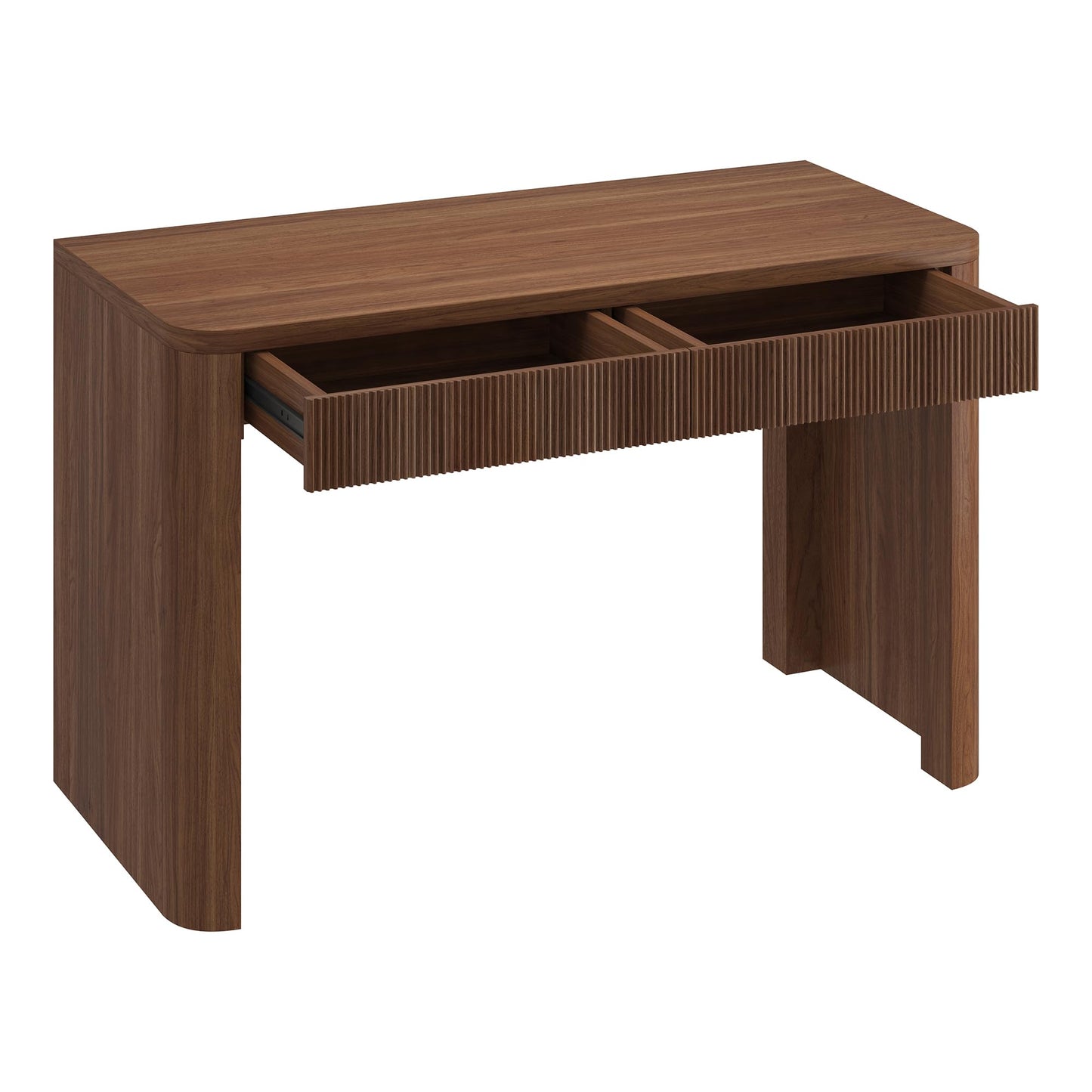 Henn&Hart 48'' Fluted Modern Rectangular Home Office Desk, Ribbed Computer Desk, Writing Table with 2 Drawers for Home Office, Medium Walnut
