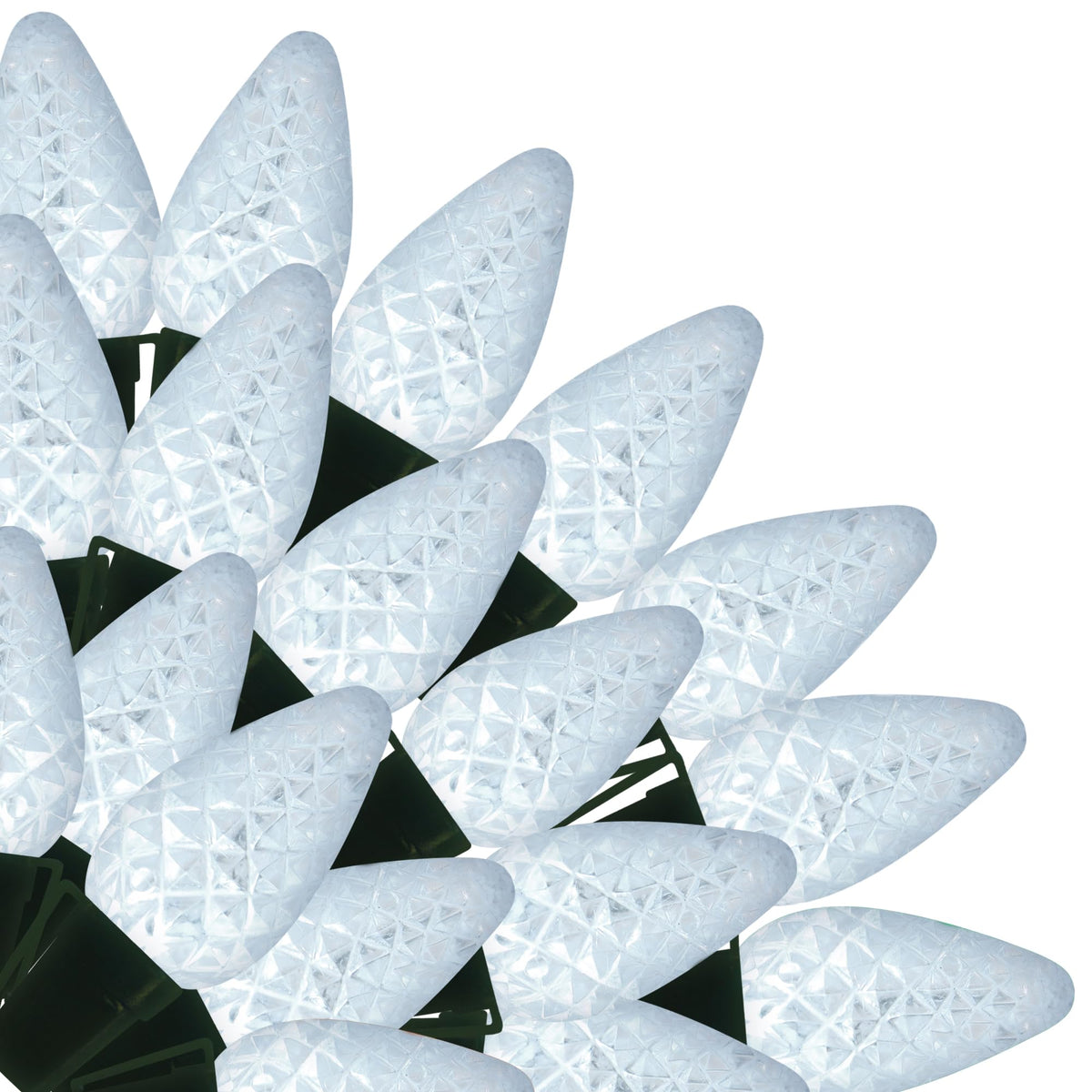 Brite Star 100 Lt Faceted C7 LED Lights, Pure White, Green Wire