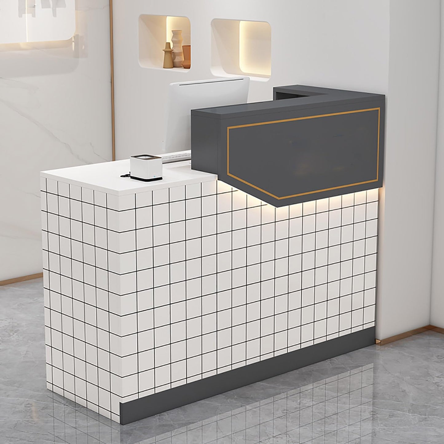 Salon Reception Desk with Counter,Front Office Reception Desk for Small Spaces,Office Front Desk Reception with counte, with Lockable Drawers, Suitable for Hotels, c