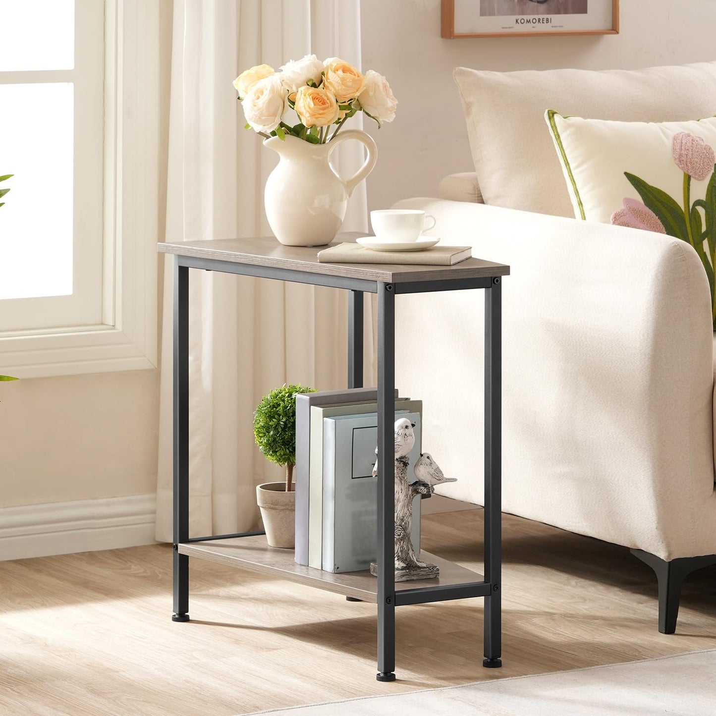 HOOBRO Wedge End Table, Recliner Wedge Side Table with Storage, Industrial Triangle Accent Table for Small Space, Corner, Living Room, Apartment, Greige BG64BZ01G1