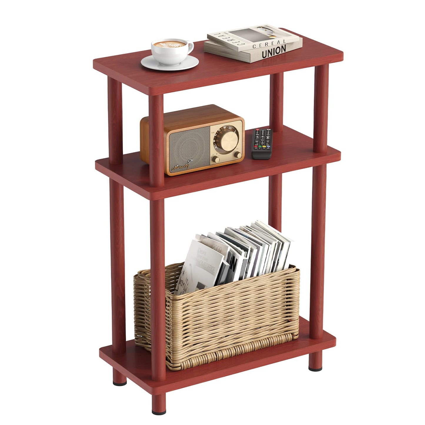 Apicizon 3 Tier End Table, Narrow Side Table with Storage Shelf, Bedroom, Living Room, Entryway, Farmhouse, Dark Brown
