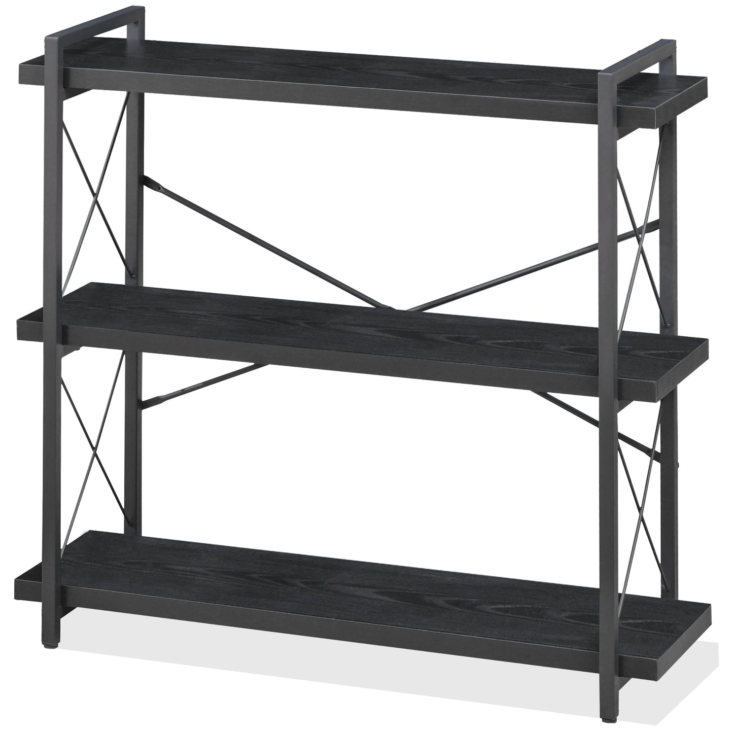 HCHQHS Bookshelf, 3-Tier Industrial Bookcase, Black Open Book Shelf, Freestanding Horizontal Bookshelves with Metal Frame