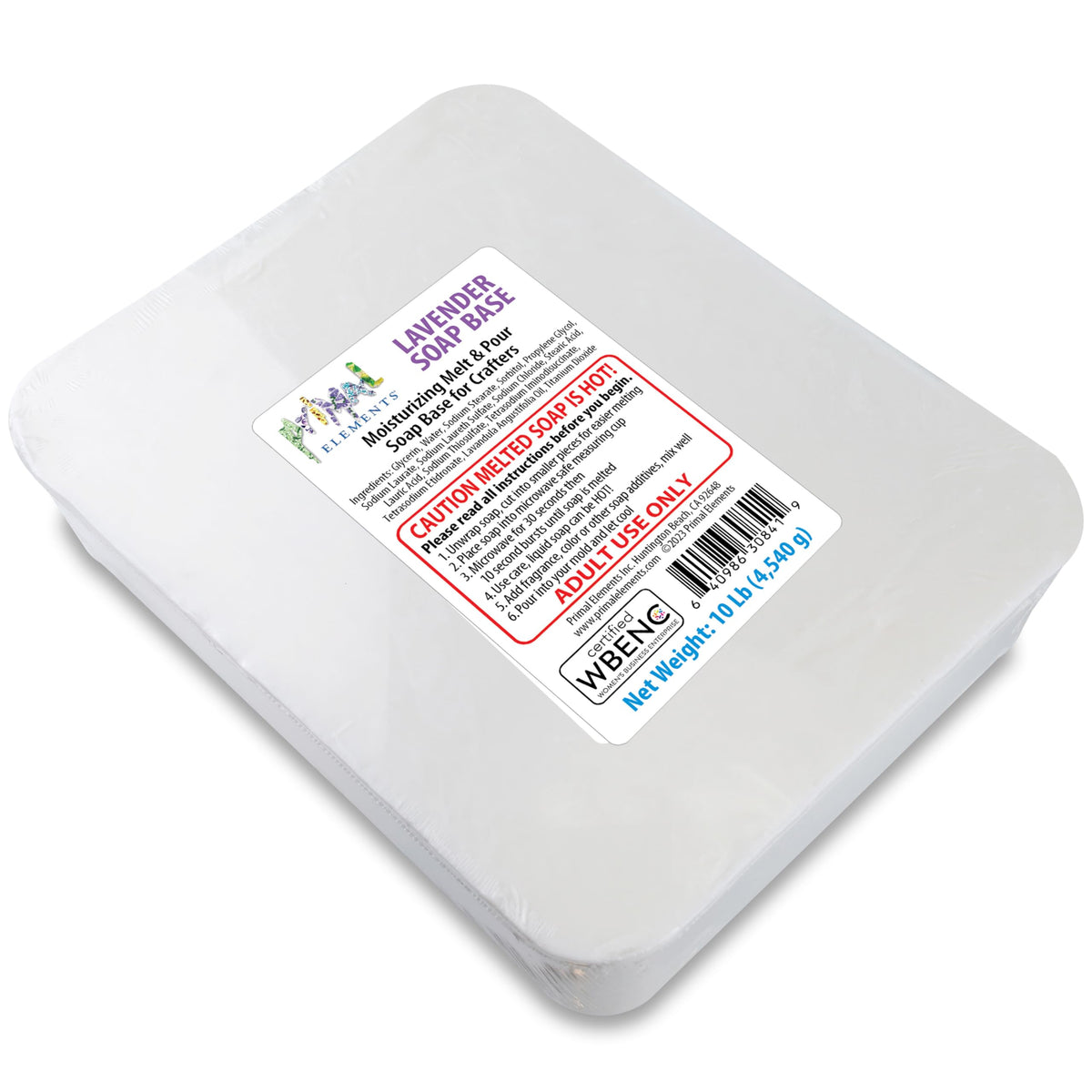 Primal Elements Lavender Essential Oil Soap Base - Moisturizing Melt and Pour Glycerin Base for Crafting, Easy to Cut - 10 Pound