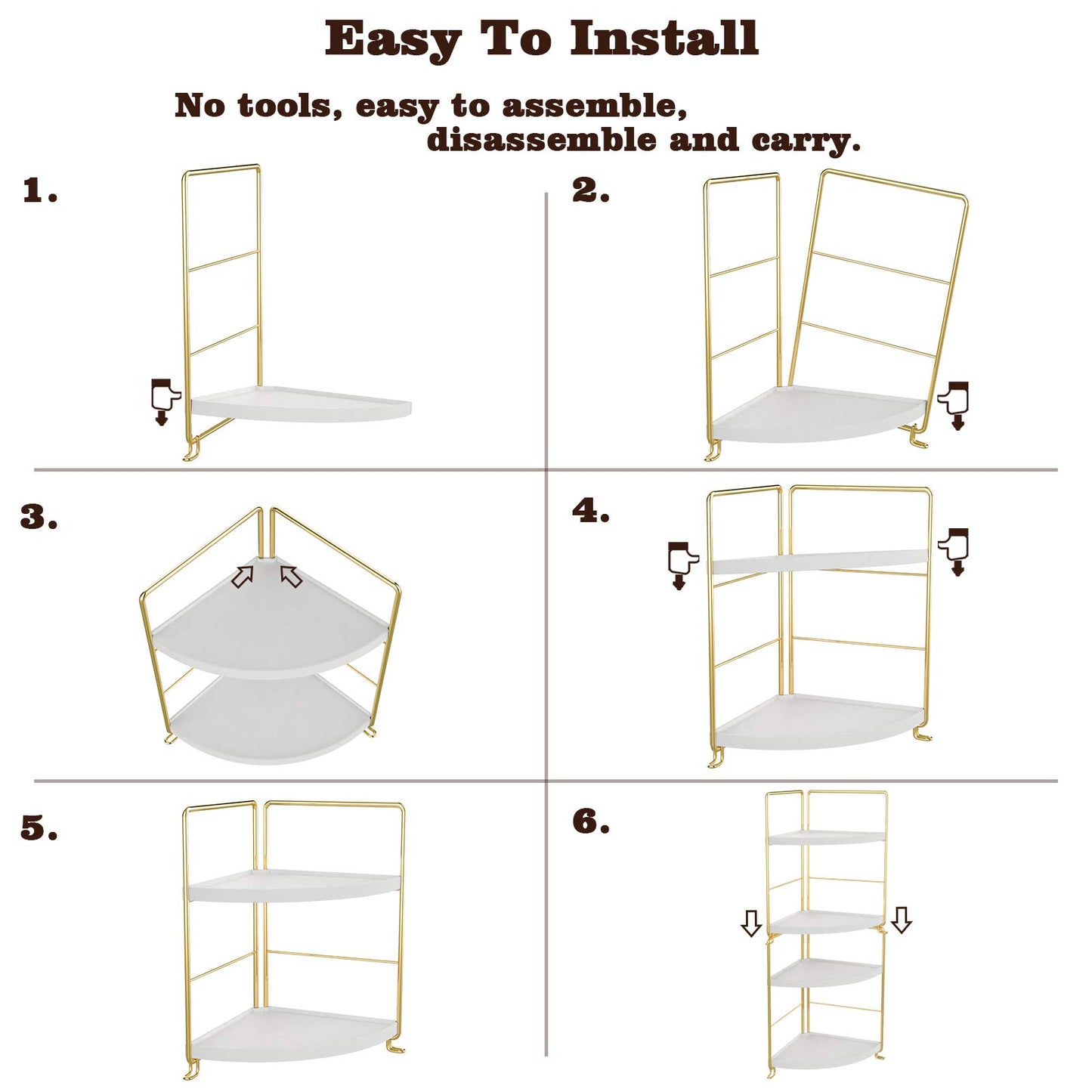 kaileyouxiangongsi 2-Tier Kitchen Spice Rack-Corner Bathroom Shelf- Triangle Standing Storage Rack for Bathroom, Living Room, Bedroom, Kitchen (Golden)