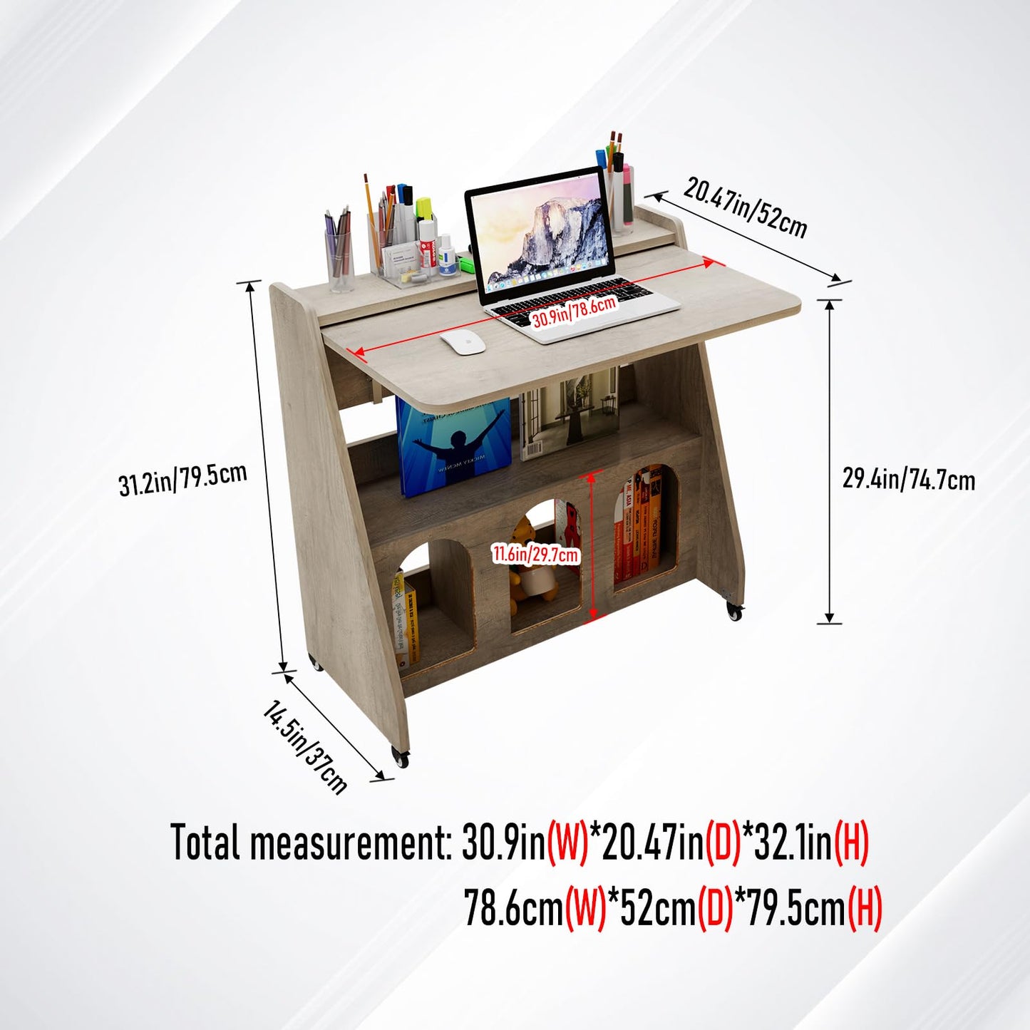 Pmnianhua Portable Mobile Desk on Wheels,Mobile Workstation,Rolling Computer Desk with Wheels and Storage for Home Office Small Space (Grey)