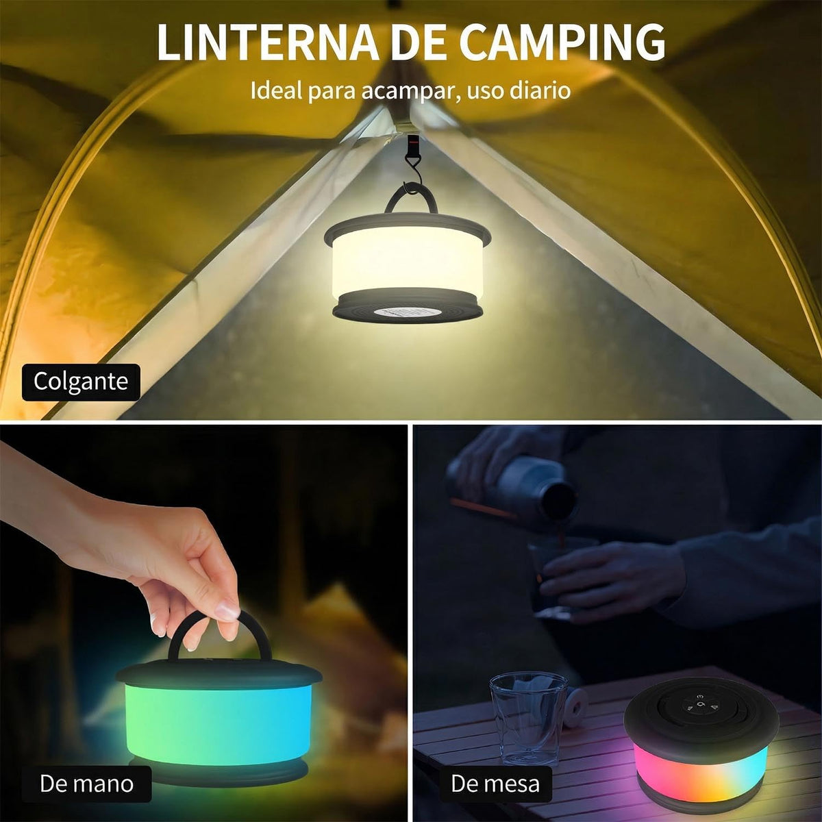 Camping String Lights,2 in 1 Upgraded 32.8FT Rechargeable Tent Lights String with 19 Lighting Modes,Quick Storage camping lights，Portable LED Lamp for Bedroom Yard Decor Christmas Camping(Black)
