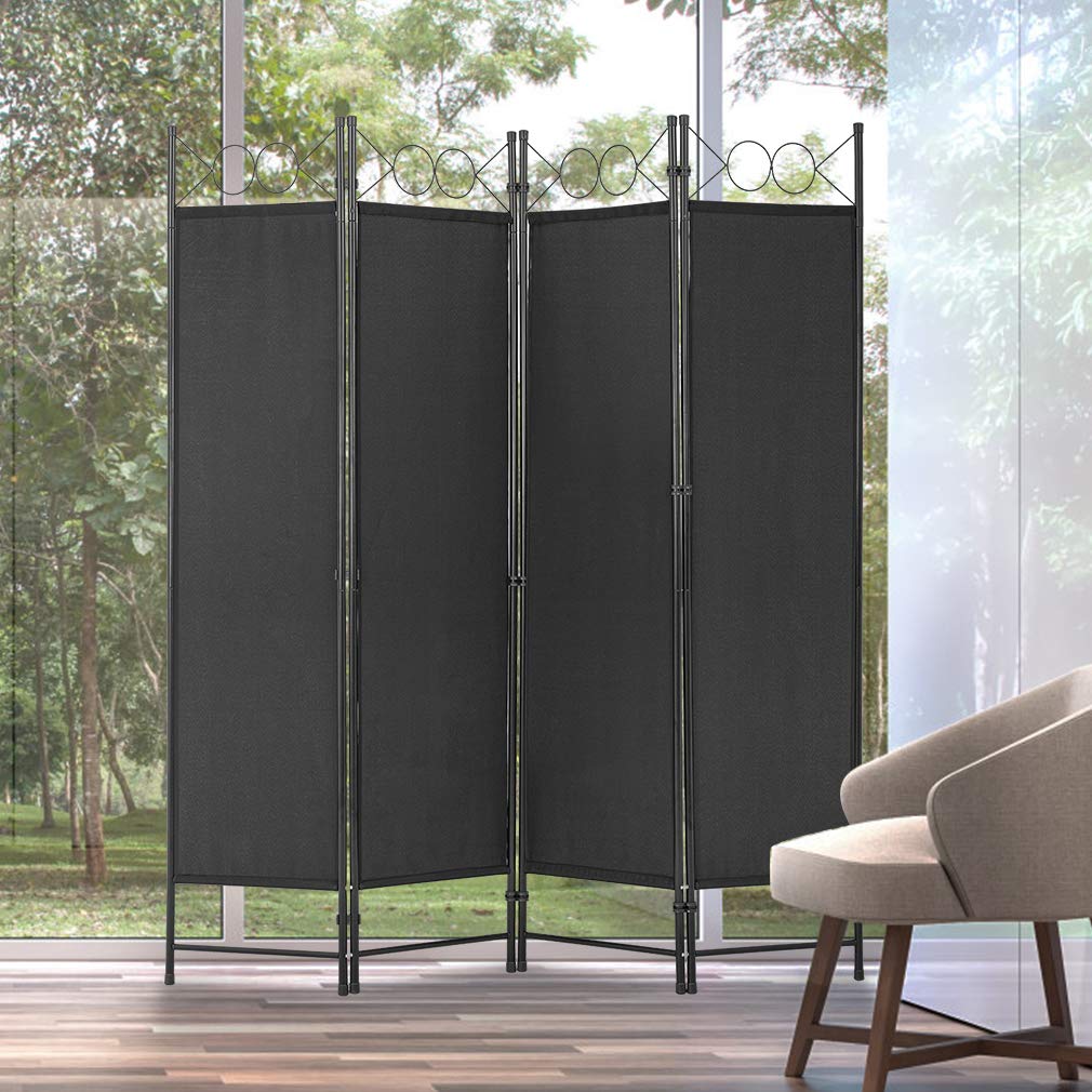 4 Panel Room Divider 5.6FT Steel Frame Screen Folding Privacy Divider Freestanding Partition for Home Office Bedroom, Black