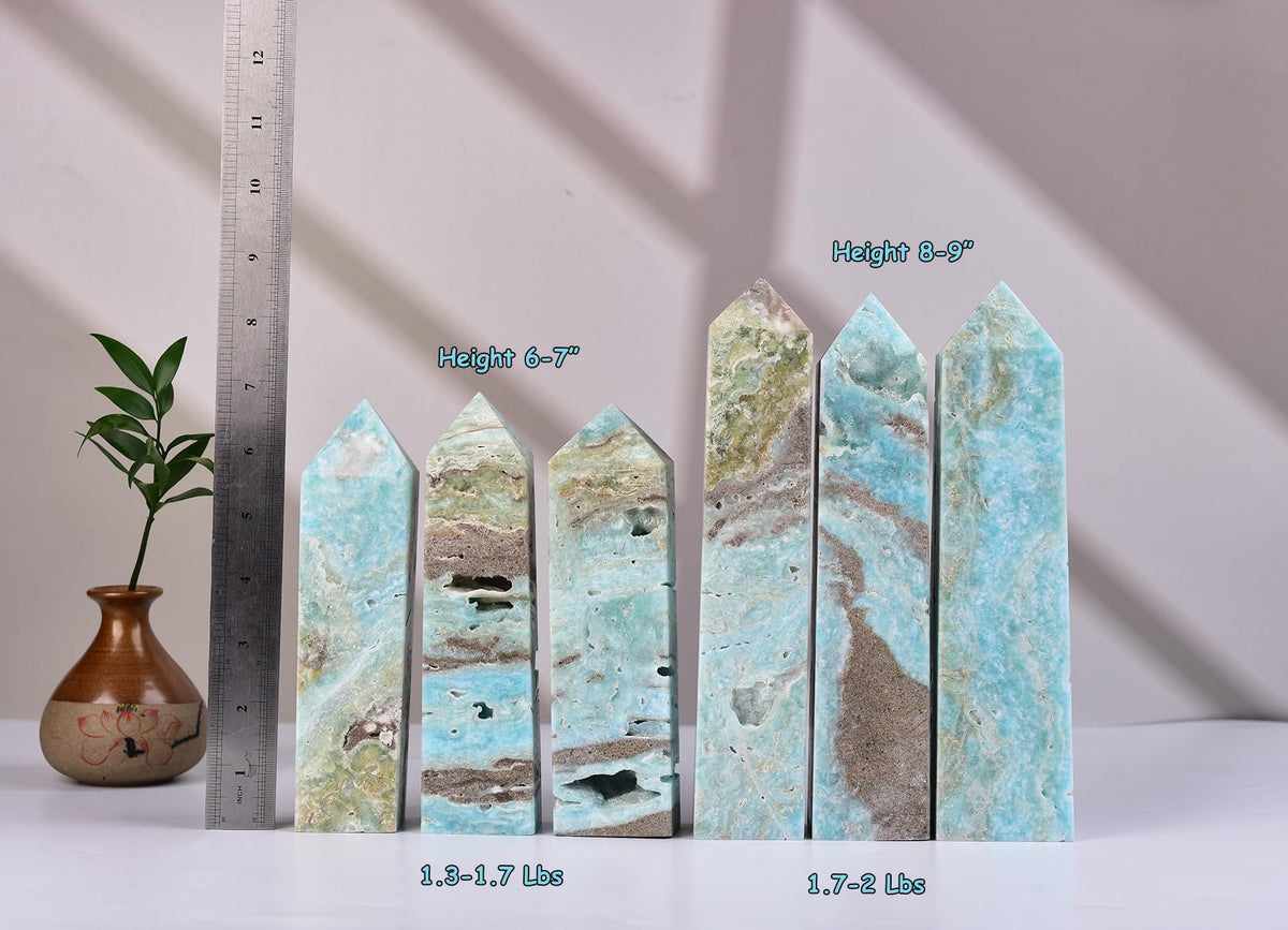 AMOYSTONE Healing Crystal Tower Wands Hemimorphite Large Obelisk for Home Décor Crystal Grid Therapy 1.3-1.7 LBS