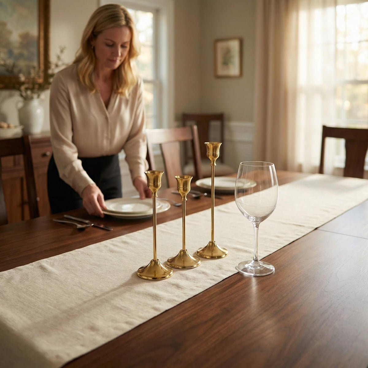 2 Sets(6 Pcs) Brass Tapered Candle Holder,Candlestick Tall Metal Candlestick Holders for Table Centerpiece Home Decor for Wedding Fireplace Mantel Housewarming Gift Fits 3/4 Inch Thick Candles
