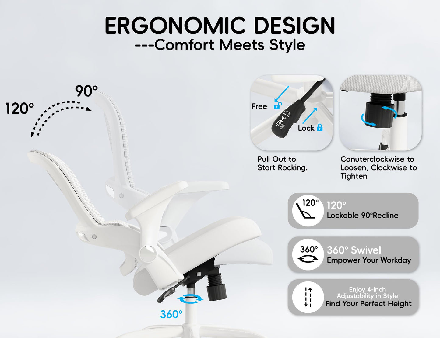 TRALT Office Chair - Ergonomic Office Chair with Back Support, Home Office Desk Chairs, Comfy Desk Chair, Computer Chair, 330lbs Wide Seat Big and Tall Office Chairs for Gamers(White)