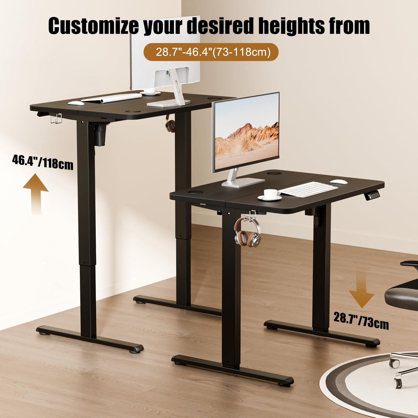 ERGOMAKER Electric Small Standing Desk, 31.5" x 23.6" Height Adjustable Sit Stand Desk with Splice Board for Home Office, Computer Desk Memory Preset (Black Frame, Black Desktop)