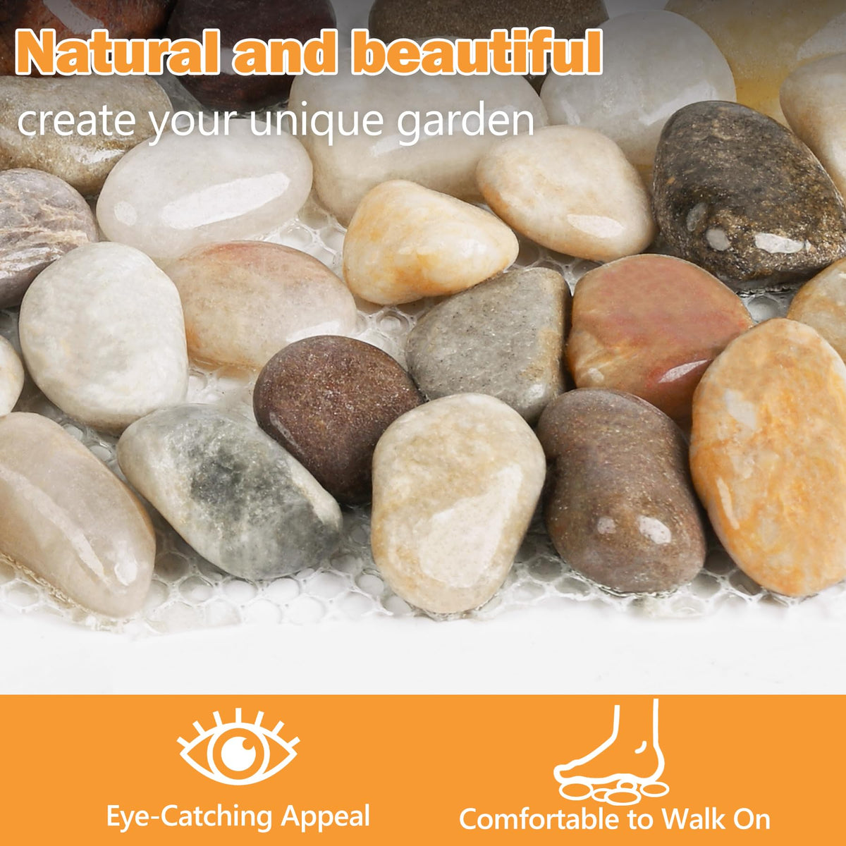 River Rock Stepping Stones Outdoor for Garden Walkway, 6 Pcs 16" L x 6" W Rectangle Shape Paver Step Stones Polished Pebble River Stone Mat for Yard Lawn Patio Pathway Walk Way - Multi-Color
