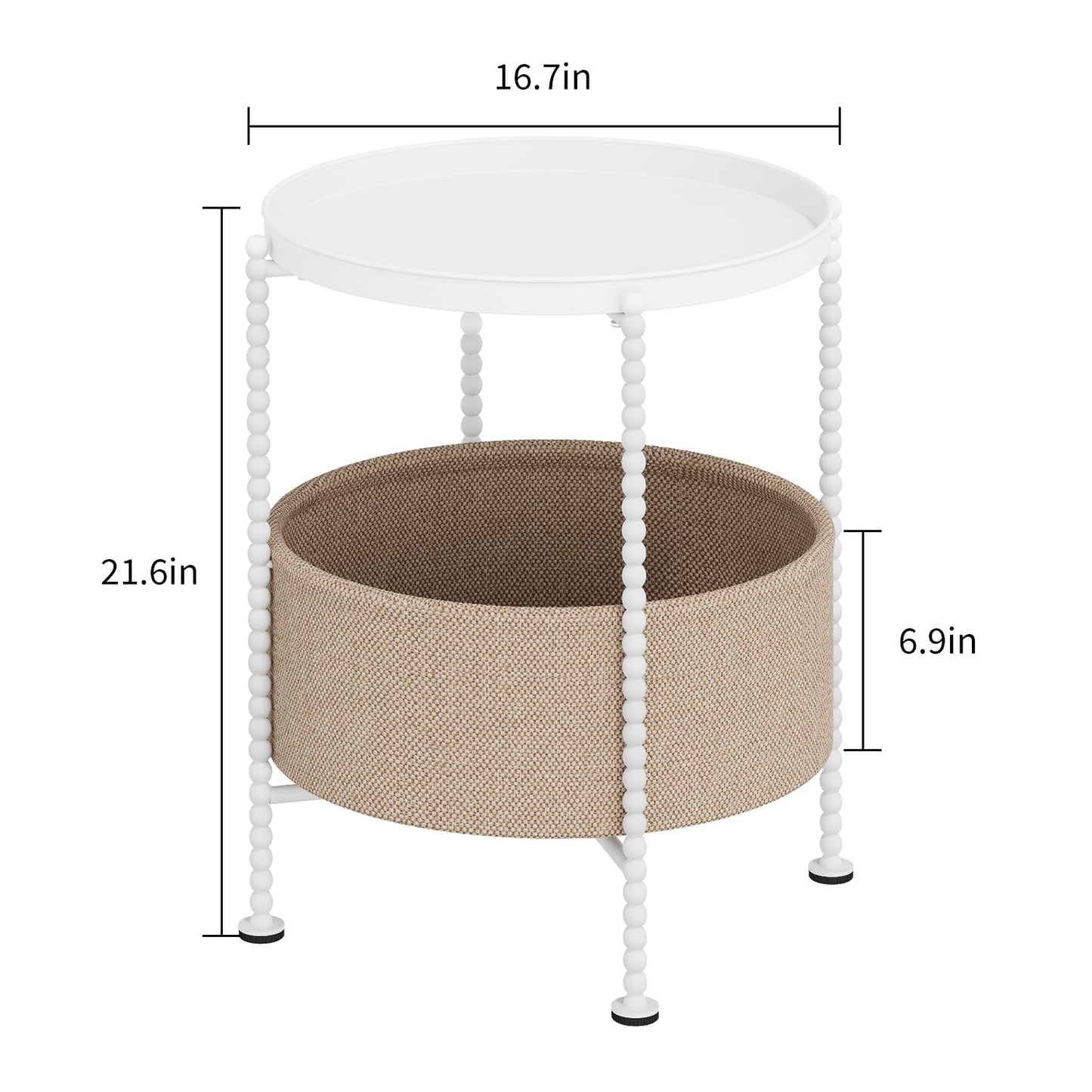 YINMIT Round Side Table with Fabric Storage Basket, Metal End Table, Bedside Nightstand,Sofa Coffee Side Table for Living Room，Bedroom, Office, Balcony