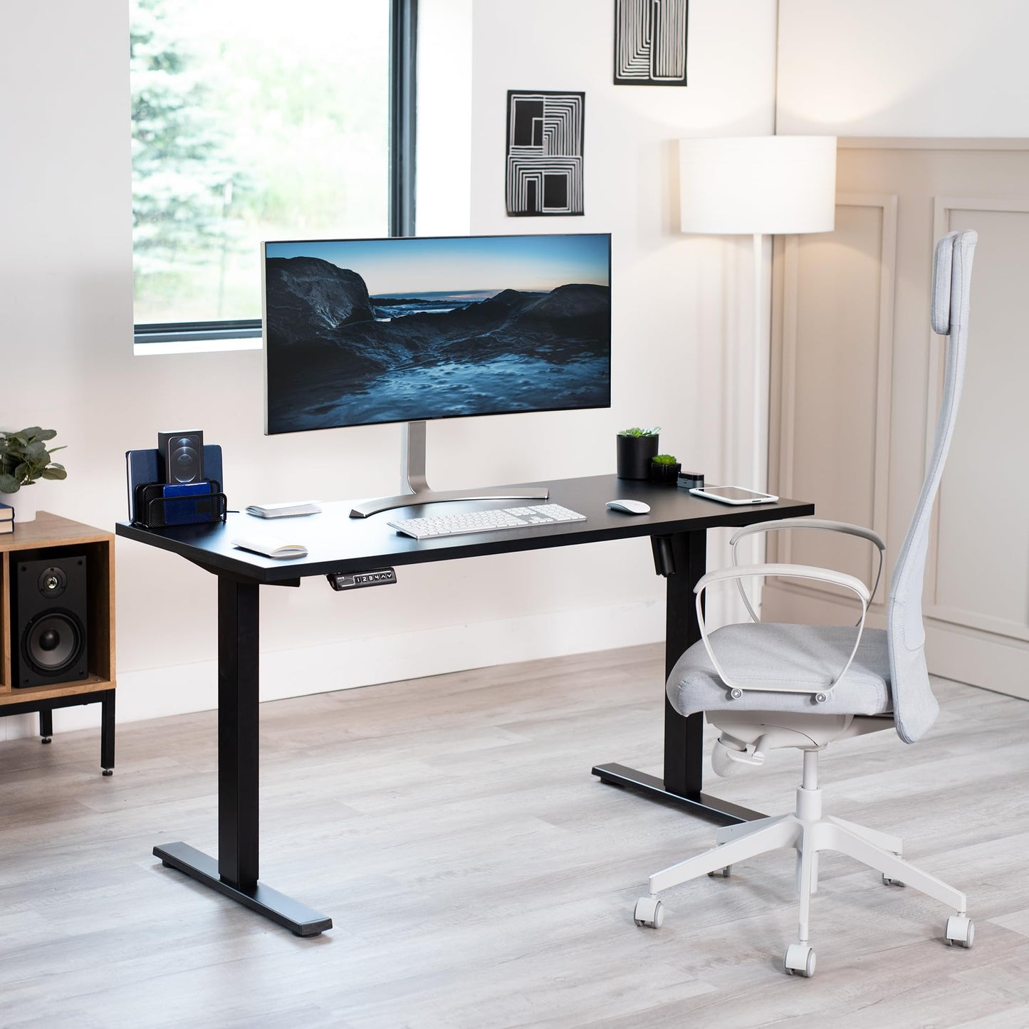 VIVO 55 x 24 inch Universal Solid One-Piece Square Corner Table Top for Standard and Sit to Stand Height Adjustable Home and Office Desk Frames, Black, DESK-TOP55B-S