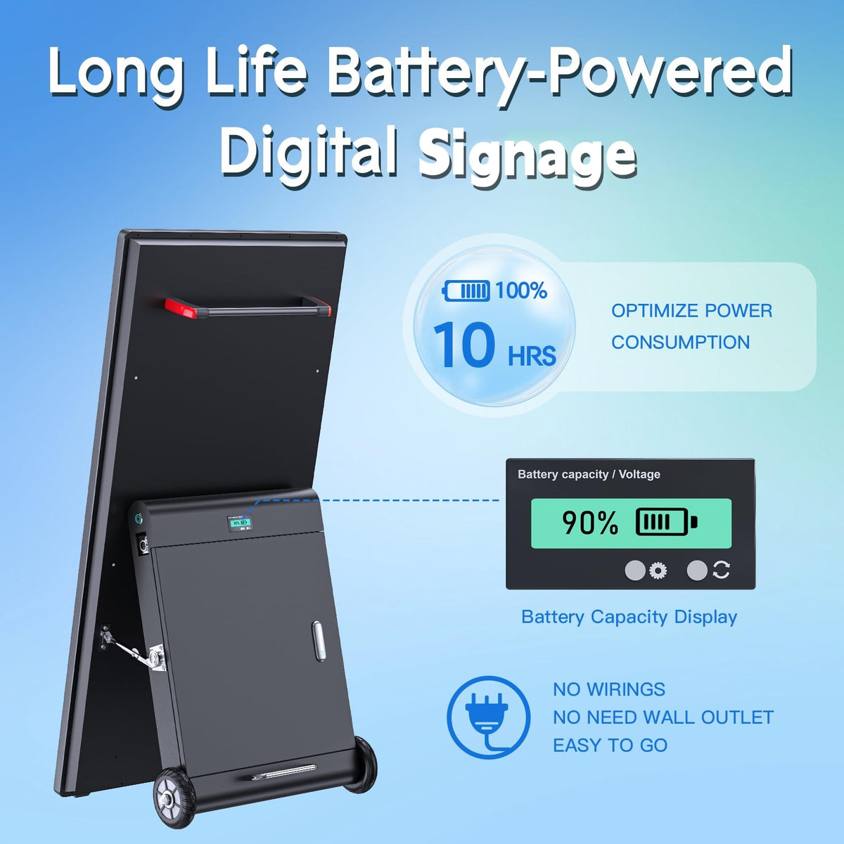 MWE 43 Inch Outdoor Digital Signage Display, Portable Battery Powered High Brightness Screen Advertising Display Kiosk, Movable Waterproof Digital Poster, Android Kiosk