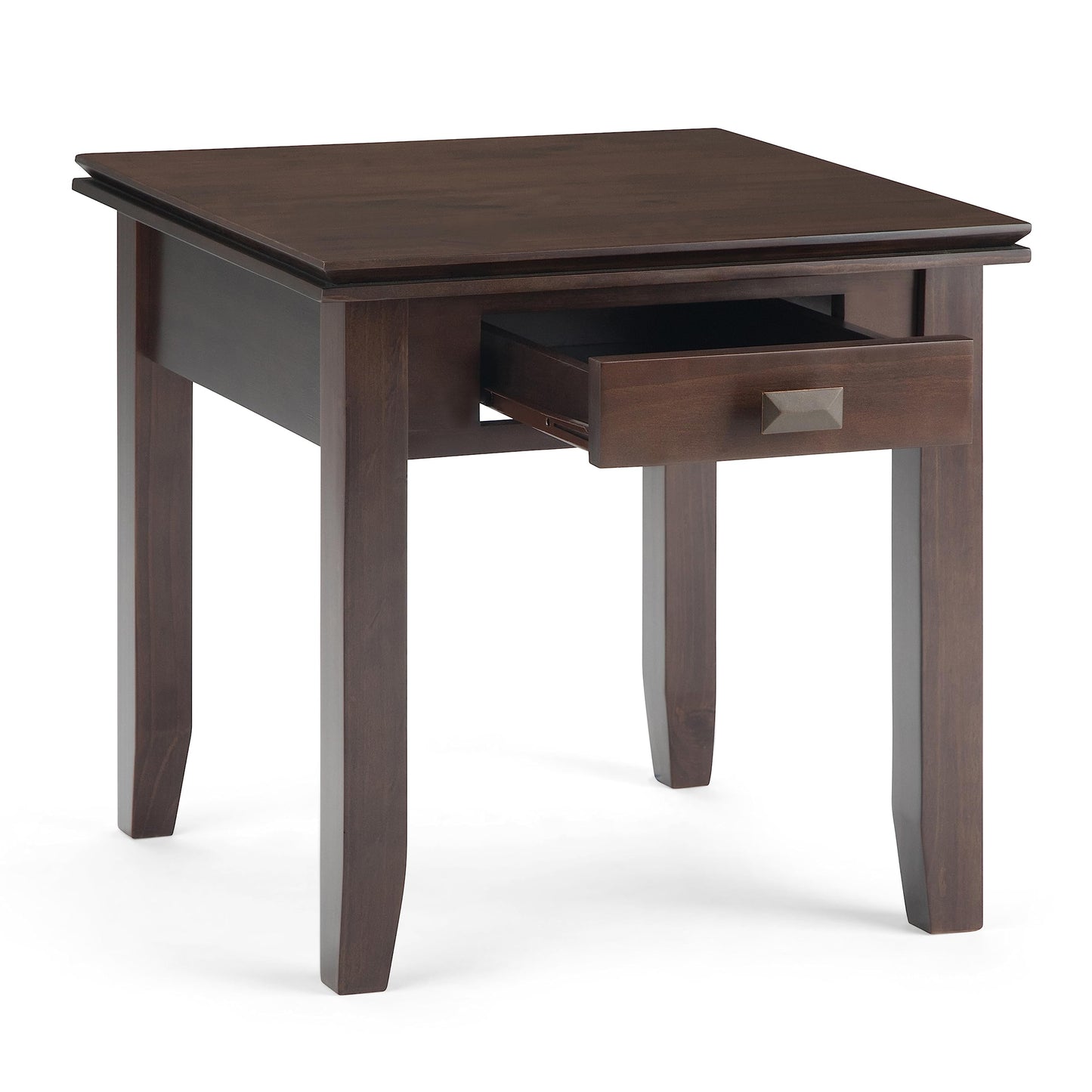 SIMPLIHOME Artisan End Table - 21 inch Wide Solid Wood Square Side Table with Drawer in Tobacco Brown, Transitional Nightstand or Lamp Stand for Living Room, Bedroom, or Entryway with Tapered Legs