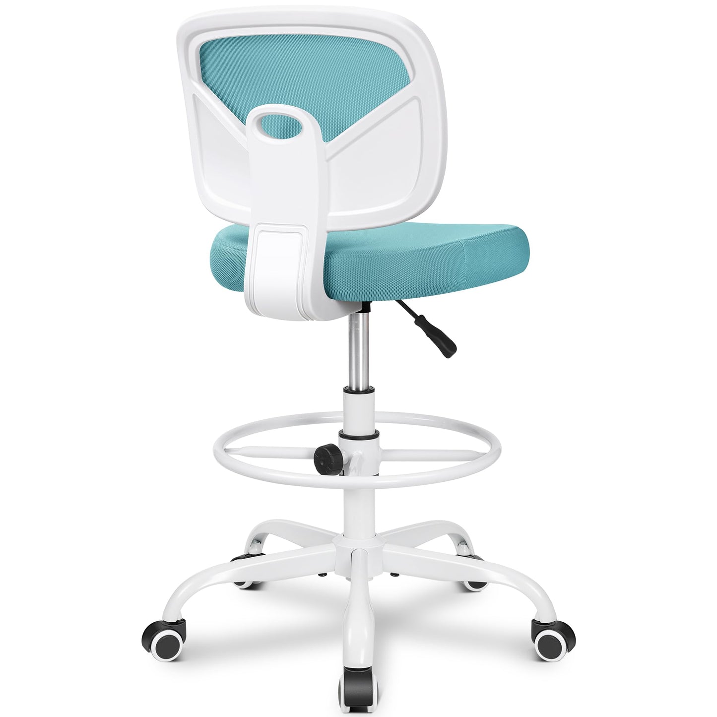Primy Armless Tall Desk Chair, Adjustable Height and Footring, Low-Back Ergonomic Standing Desk Chair Mesh Rolling Tall Chair for Art Room, Office or Home (Teal)