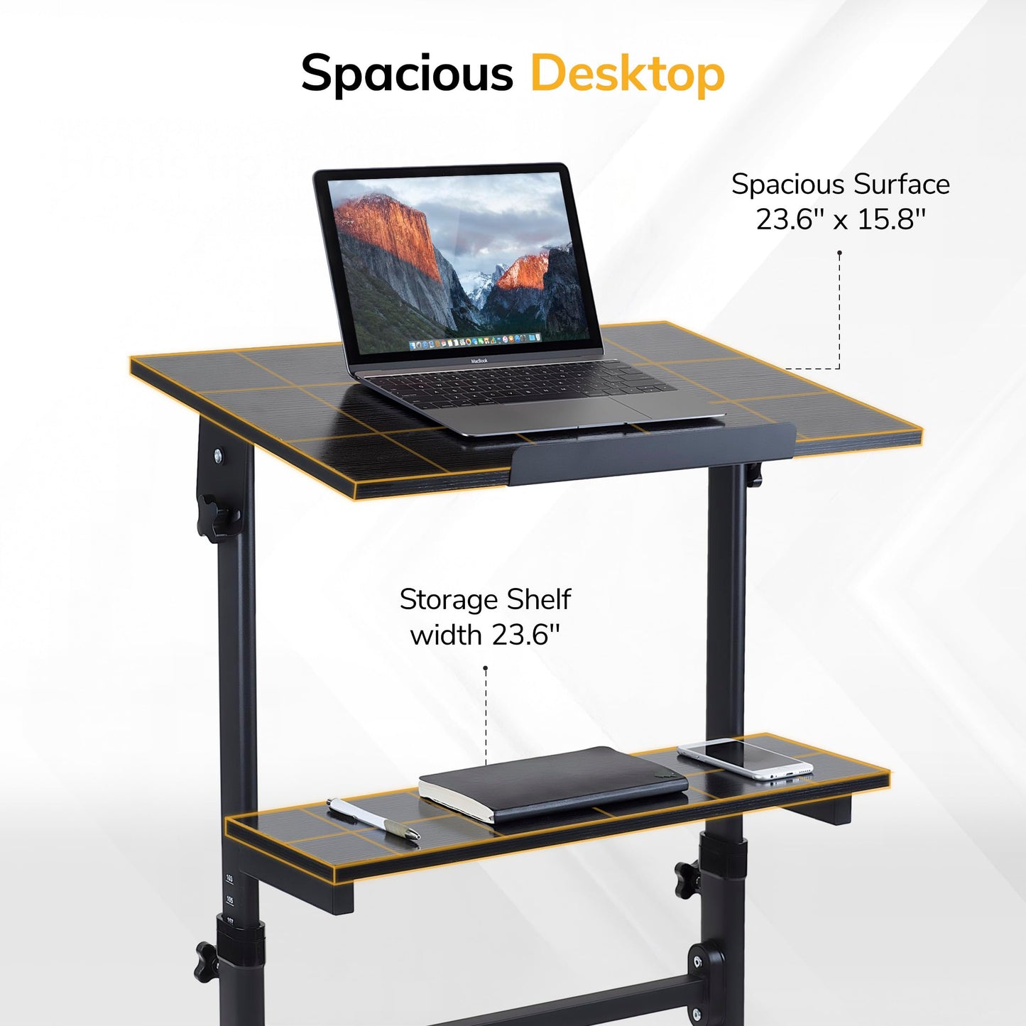 Mount-It! Portable Standing Desk with Wheels, Rolling Mobile Laptop Desk, Height Adjustable Sit Stand Workstation (41.3″–50″), Small Compact Mobile Lectern Podium for Home Office, Classroom & Training