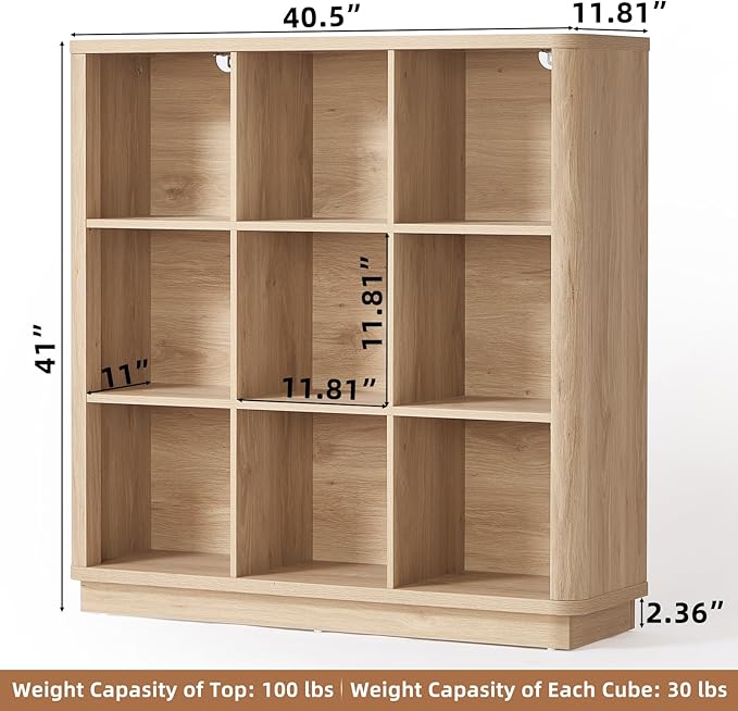 Joaxswe 9 Cube Storage Book Shelf, Modern Floor Standing 3-Tier Cubby Bookcase