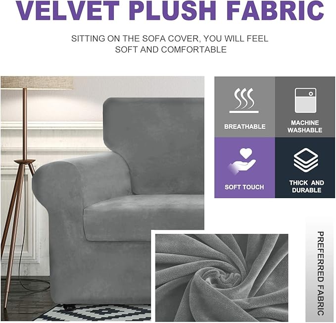 ZNSAYOTX Luxury Velvet Sofa Cover 3 Piece Stretch Loveseat Covers