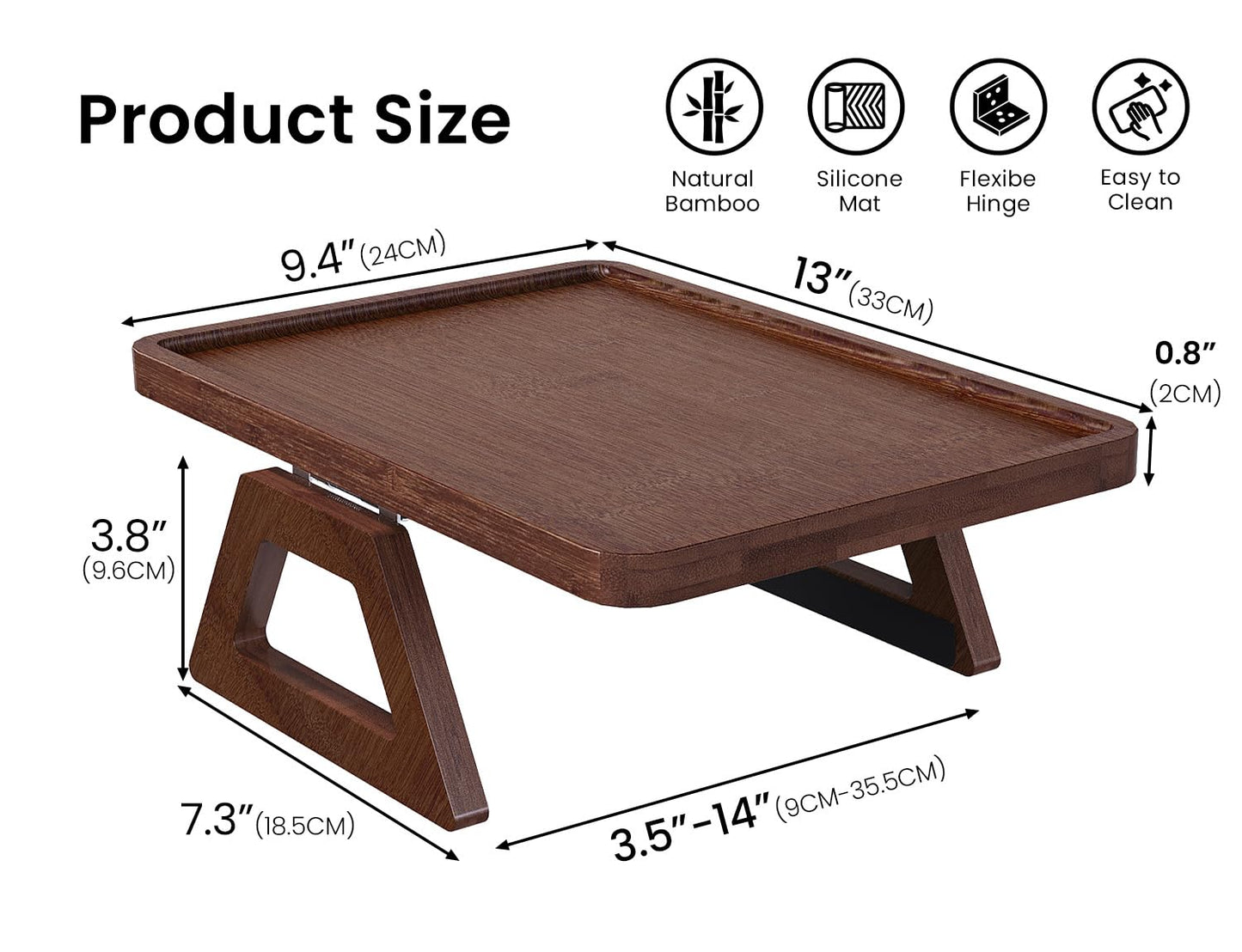 Danfoxer 2 Pack Couch Arm Tray,Bamboo Folding Sofa Tray,Sofa Armrest Tray Clip-On Couch Desk for Drinks,Snacks,Phone,Remote Control（Brown）