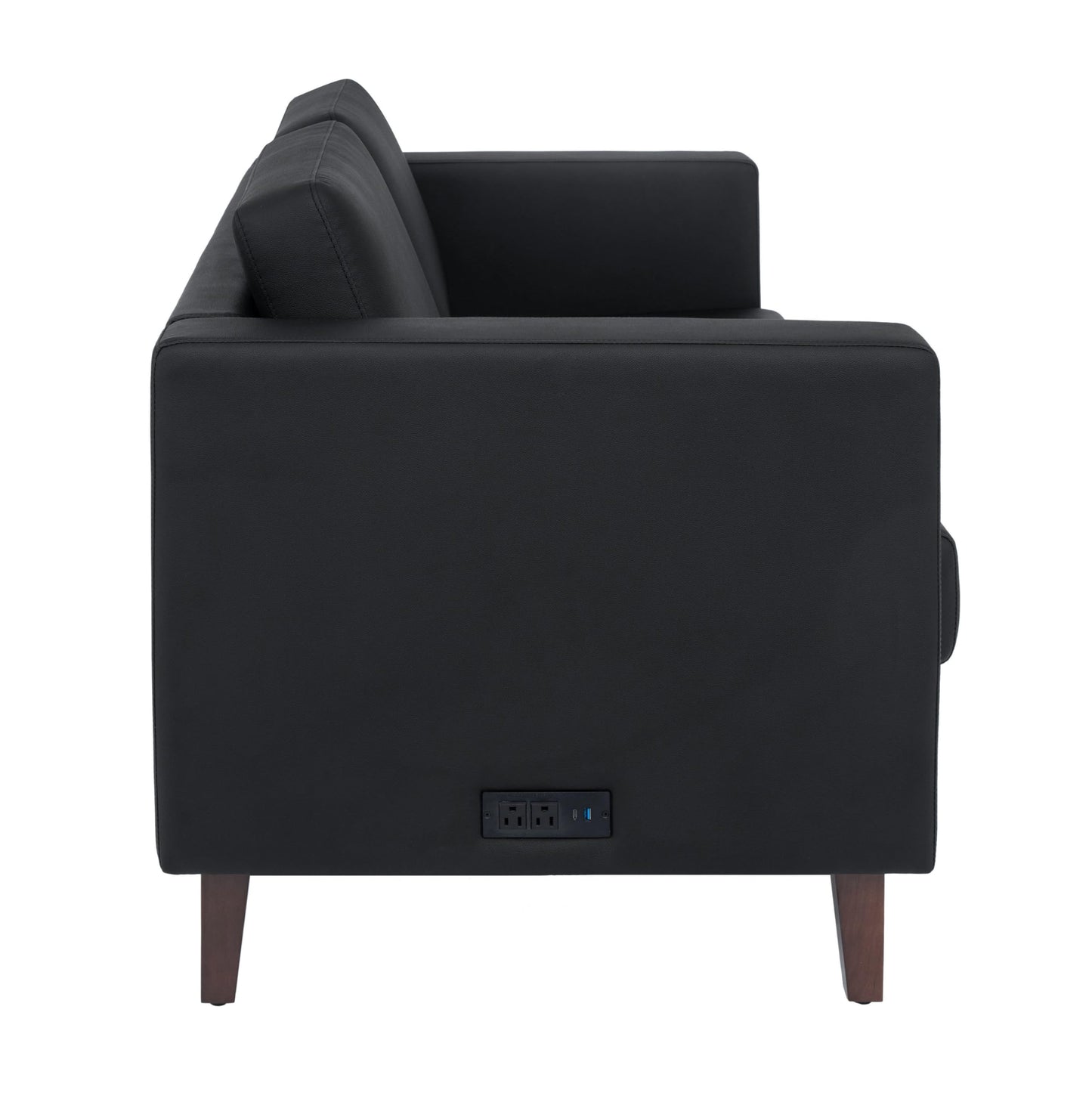 Flash Furniture Hercules Artemis Commercial Loveseat for Reception and Lobby Use with Solid Wood Legs, 2 Outlets, 1 USB, and 1 USB-C Ports, Black LeatherSoft