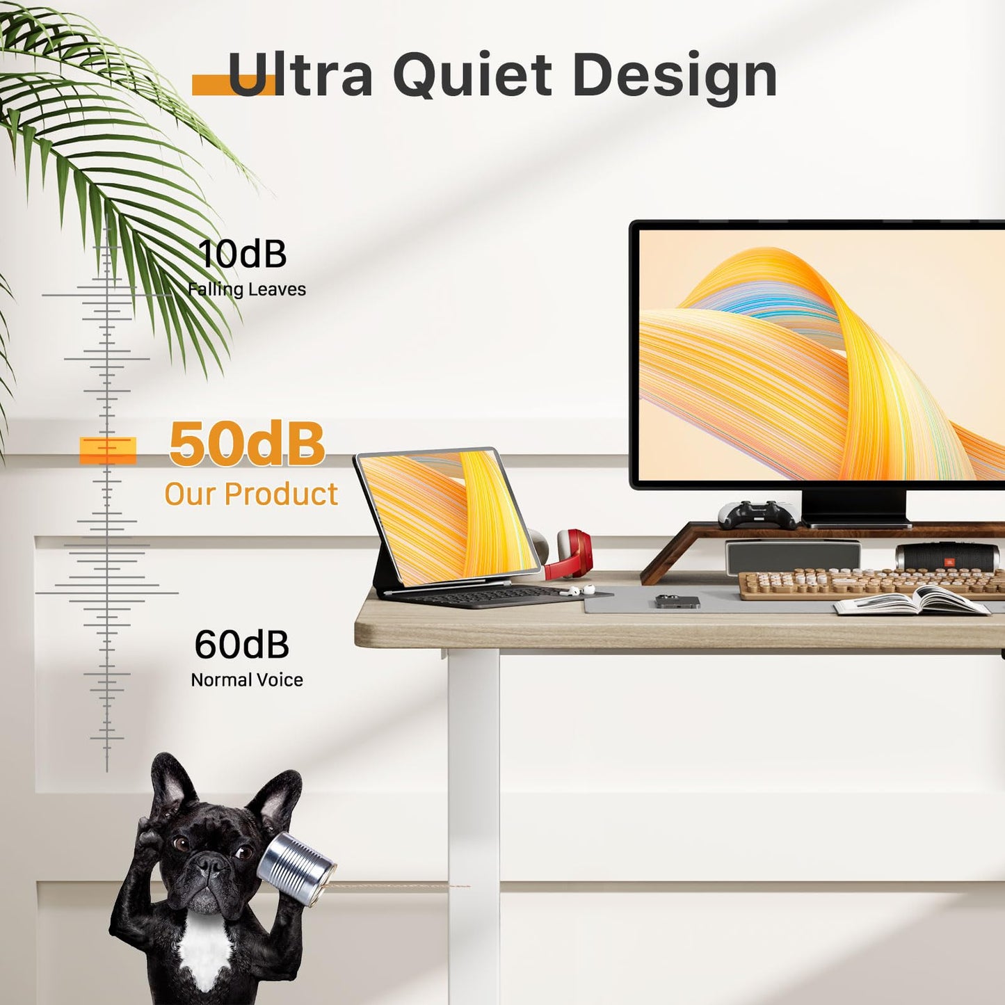JOY worker Small Electric Standing Desk, 35" x 20" Whole Piece Height Adjustable Desk with Memory Controller, Light Walnut Sit to Stand Workstation for Home Office