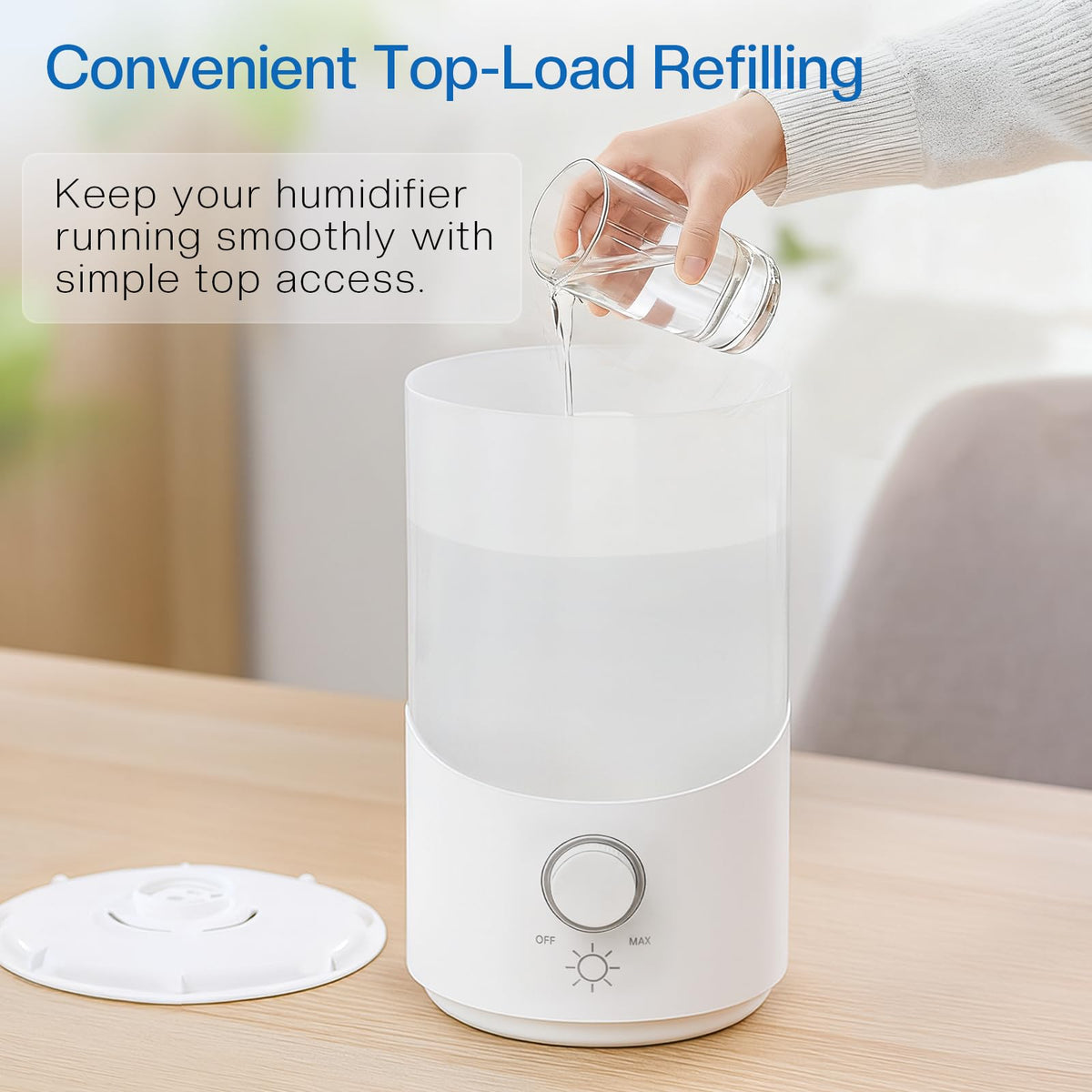 Cool Mist Humidifier for Bedroom, 3L Top Fill Ultrasonic Air Humidifier with Adjustable Knob Control, Quiet Operation, Auto Shut-Off, BPA-Free for Home, Baby, Office, Plants M4