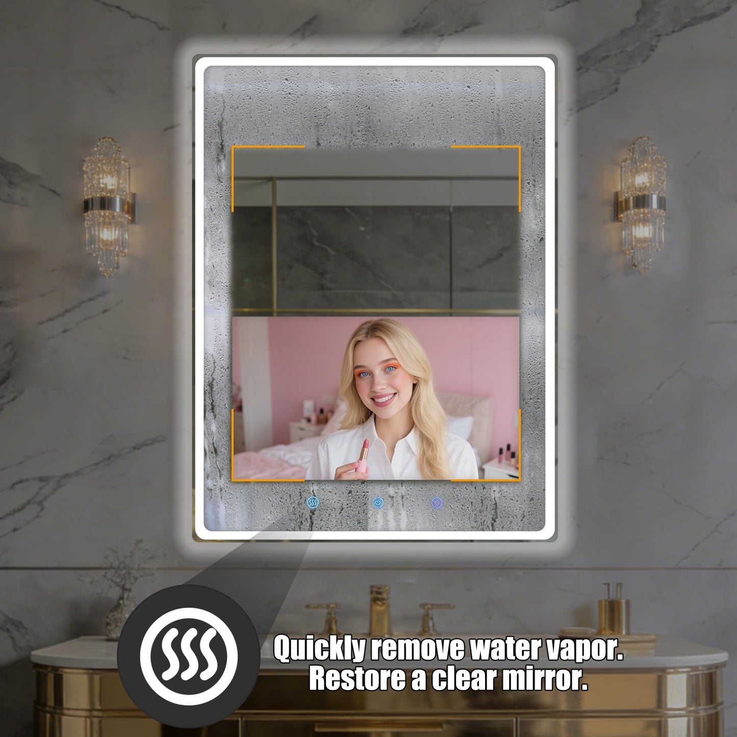 YOURYOKE 24×32 Inch Smart Vanity Bathroom Mirror with 21.5" Waterproof Touchscreen TV, Android OS, Weather Clock Date,WiFi/Bluetooth/HDMI, Anti-Fog, 3-Color LED Lights,Bedroom,Hotel&Spa Wall Mounted