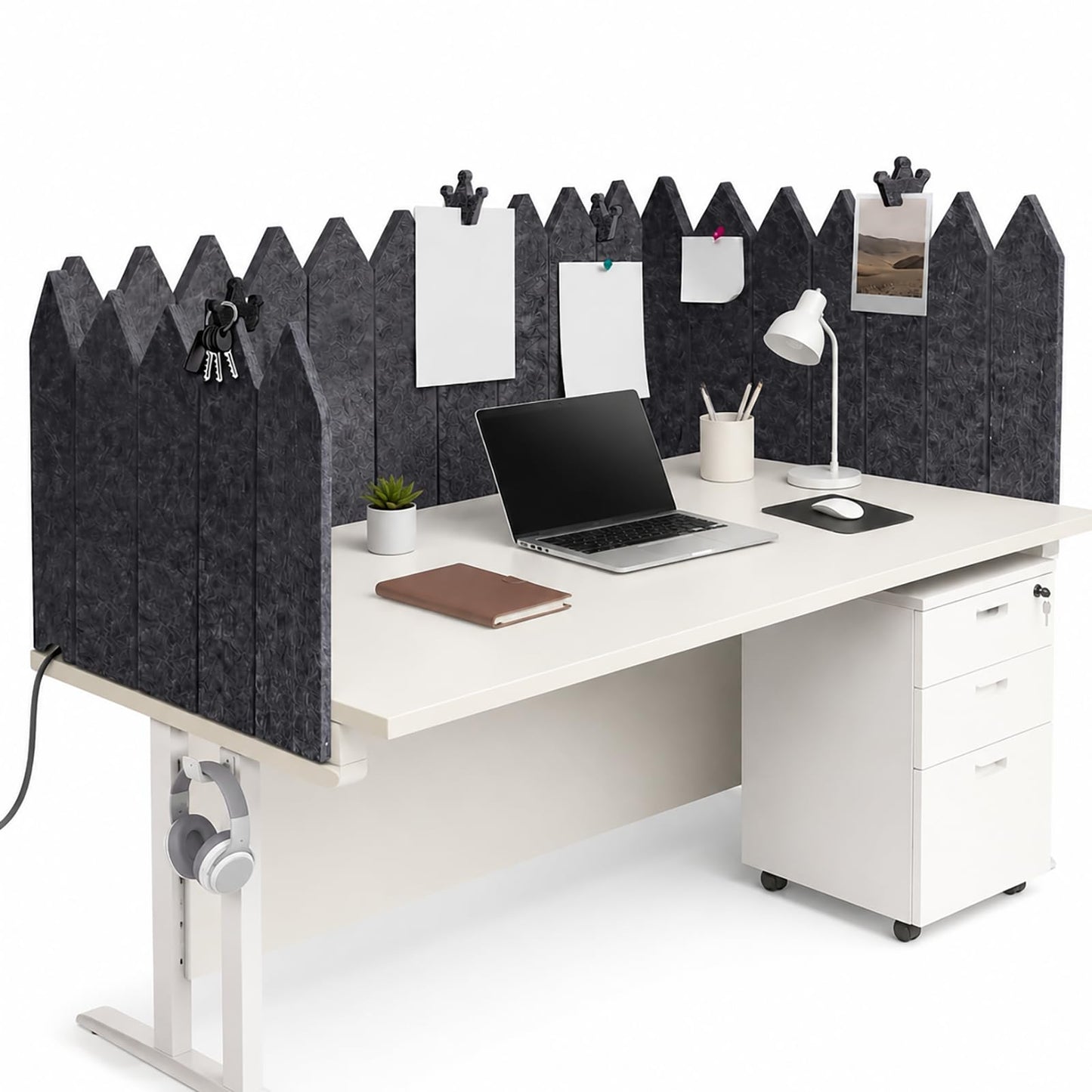 Dunzoom Acoustic Felt Desk Divider, 86 x 16.5 Inch Foldable Privacy Screen Panel Table Partition with Decorative Clips, Fence Design Tackable Cubicle Panel for Office Home Classroom
