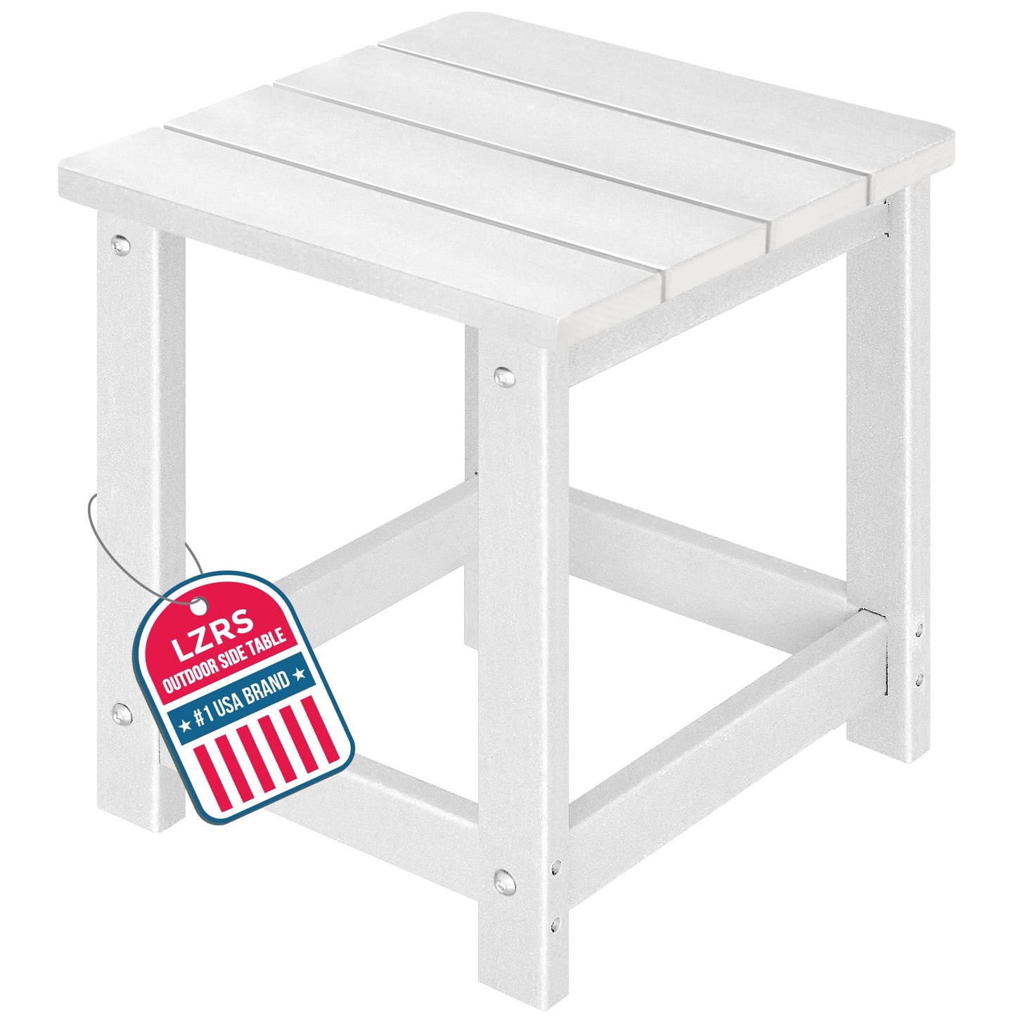LZRS Square Patio Side Table, Heavy Duty HDPE Outdoor End Table with Wood Texture, Weatherproof Composite Table for Adirondack Chairs, Deck, Pool, Indoor/Outdoor, No Peeling or Cracking(White)