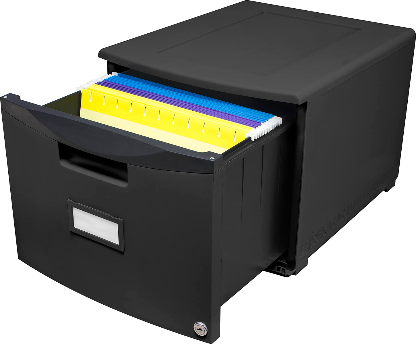Storex Single Drawer Mini File Cabinet with Lock, Legal/Letter, 18.25 x 14.75 x 12.75 Inches, Black (STX61260B01C)