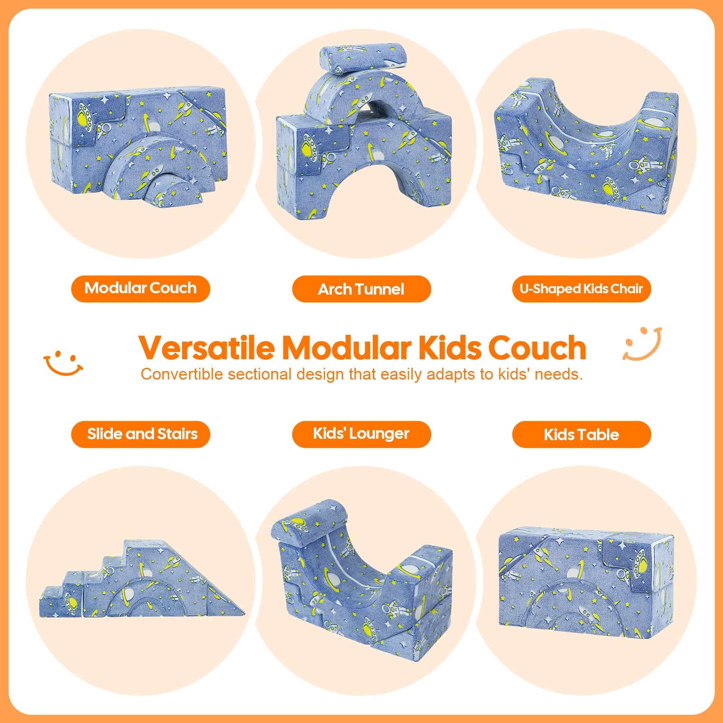 MeMoreCool Toddler Foam Climbing Couch – Modular Kids Sofa with Slide & Stair, Convertible Playroom Sectional for Crawling, Climbing & Kids’ Playtime