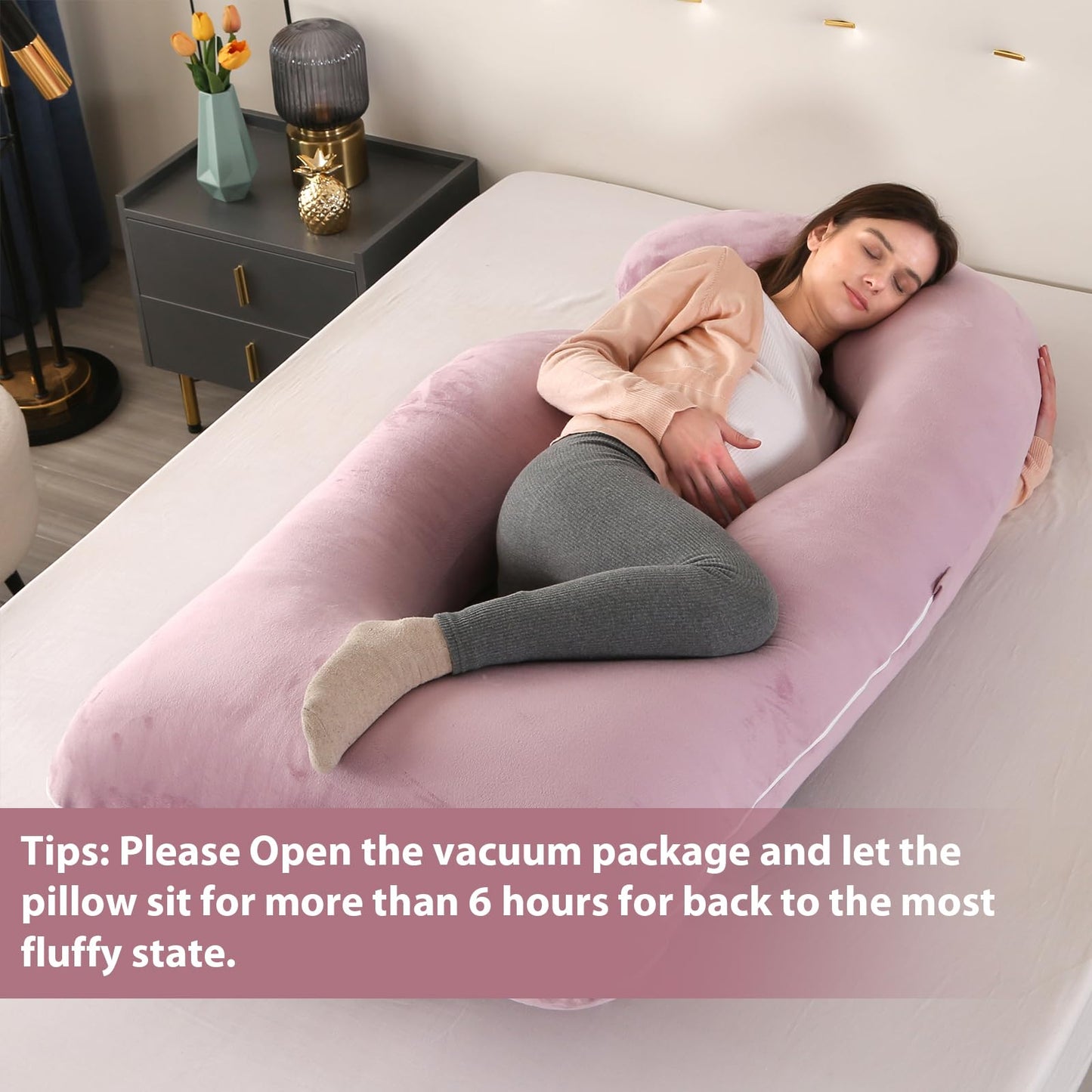 Victostar Pregnancy Pillow,57 inches U Shaped Maternity Pillow with Removable Cover Full Body Pillow Support for Back, HIPS, Legs, Belly (Cameo)