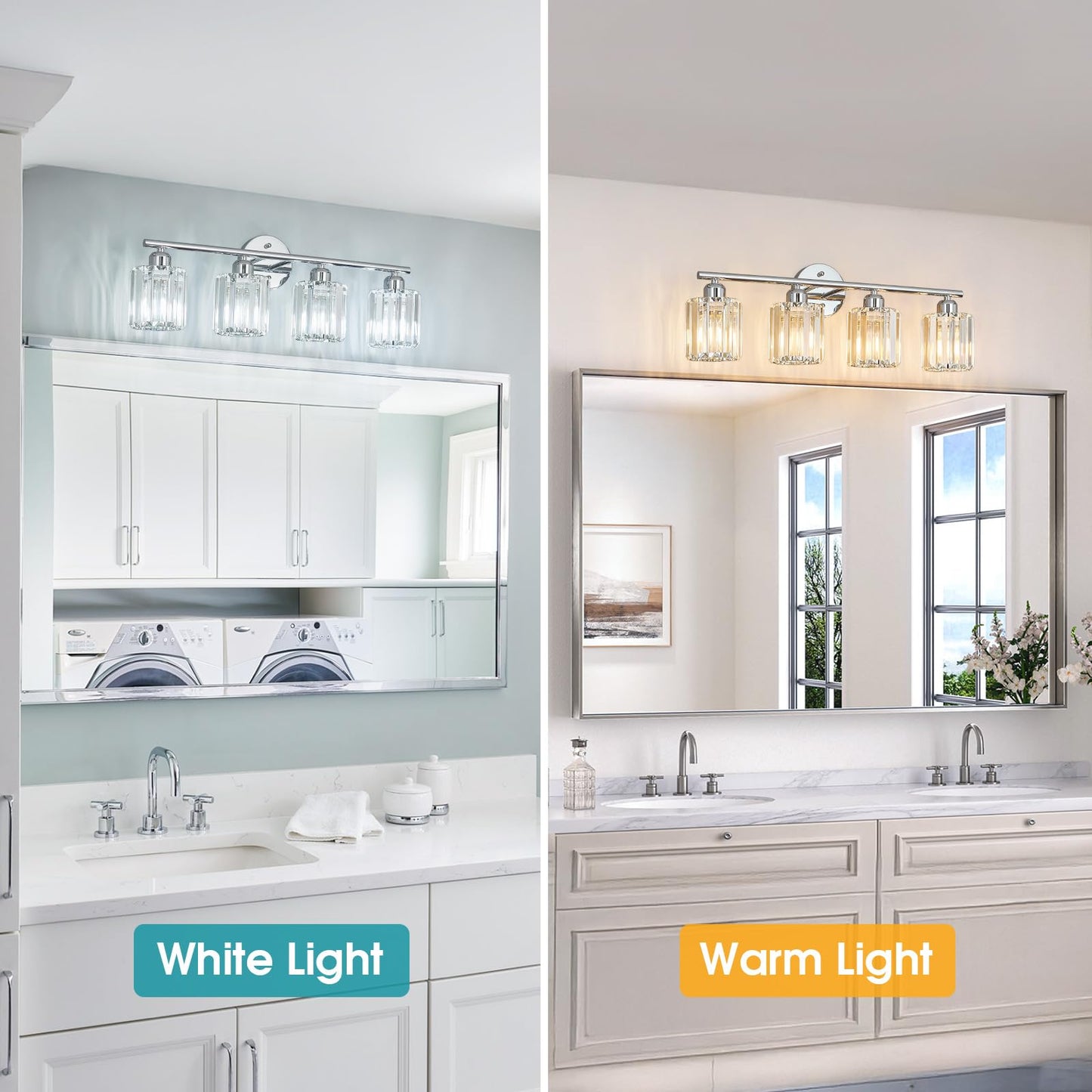 FDPBY Modern 4 Light Crystal Vanity Light, Chrome Vertical Bathroom Light Fixture Over Mirror for Dressing Table Sink, Compatible with Dimmable Bulbs (Bulbs Not Included)