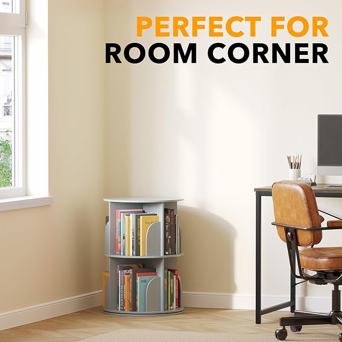 SpaceAid 2 Tier Rotating Bookshelf Tower, Spinning Bookcase Lazy Susan