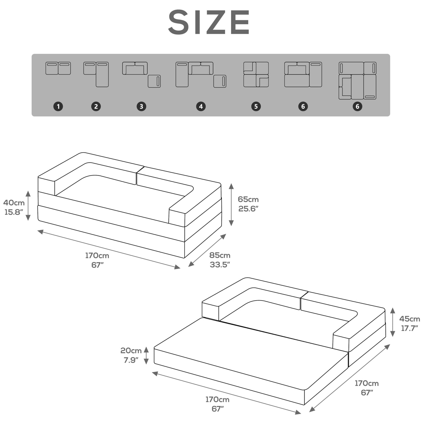 Free Combination Convertible Folding Sofa Bed, Armless Foam Floor Sofa, Sleeper Floor Couch for Living Room and Bedroom Sleeper Chair with Pillow Twin Size (Frost Grey)