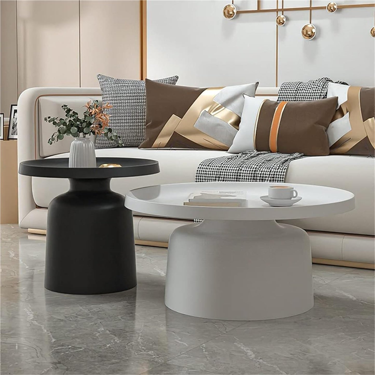 Zxarunas us Wide Solid End Coffee Table in Black, Handcrafted Boho-Style Accent Table for Living, Bedroom Or Home Office Coffee Table(W-Balck,Plástico)