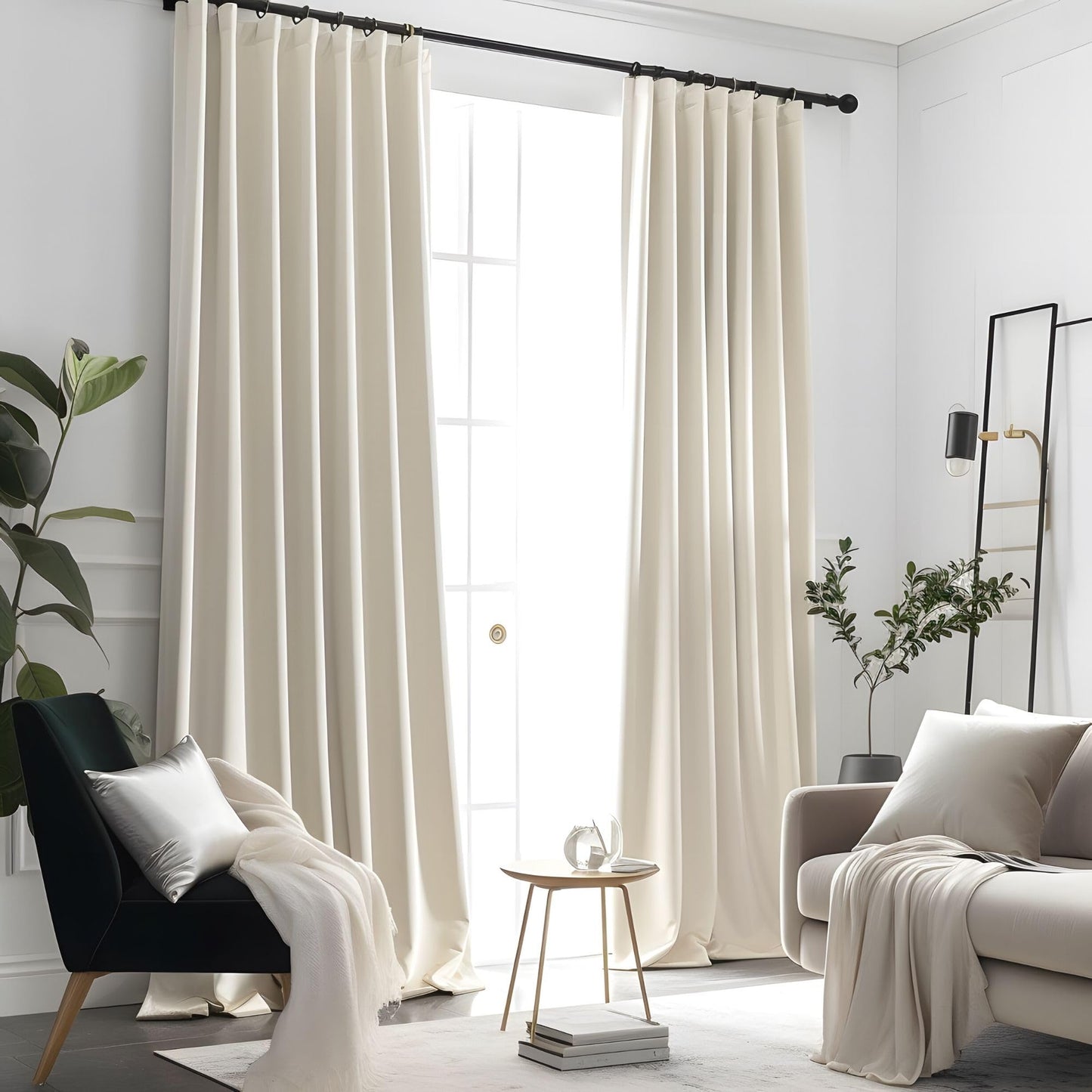 Aljctns Ivory Velvet Curtains 90 inches Long Luxury 60% Blackout Curtains for Bedroom Living Room,Thermal Insulated Super Soft Window Drapes Rod Pocket & Back Tab, 52" W x 90" L, 2 Panels