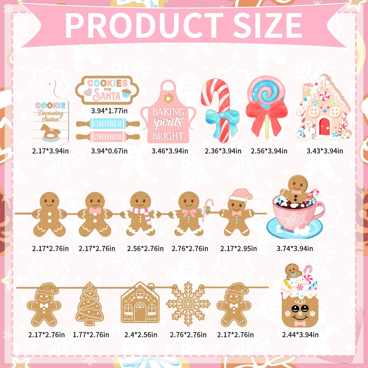 Chunful 20 Pcs Christmas Gingerbread Tiered Tray Decor Pink Pastel Wooden Tiered Tray Decoration Set Winter Table Signs Xmas Tree Snowflake Tabletop Centerpieces for Farmhouse Shelf Office Home