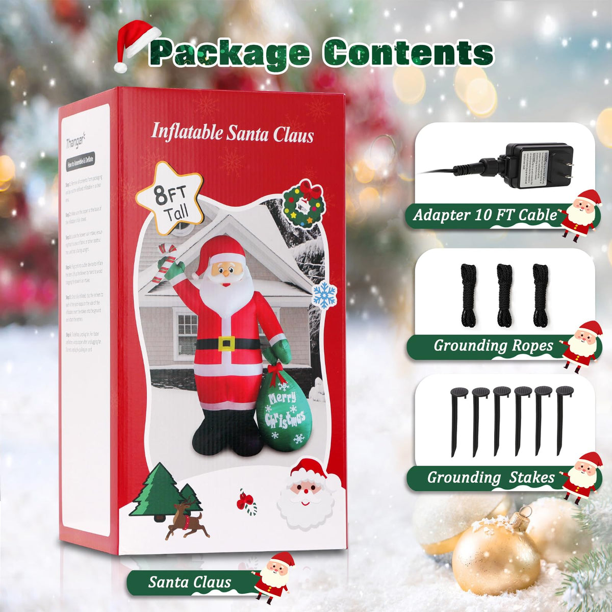 8 FT Christmas Inflatable Santa Claus with Candy and Big Gift Bag Outdoor Decor, Blow Up IP44 Weatherproof Xmas Decorations for Yard, Built-in LED Light for Gardern Lawn Indoor Winter Holiday