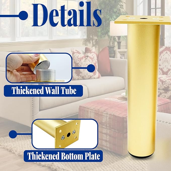 Set of 4 Aluminum Alloy Furniture Legs 10 Inch Height, 1.5 Inch Diameter