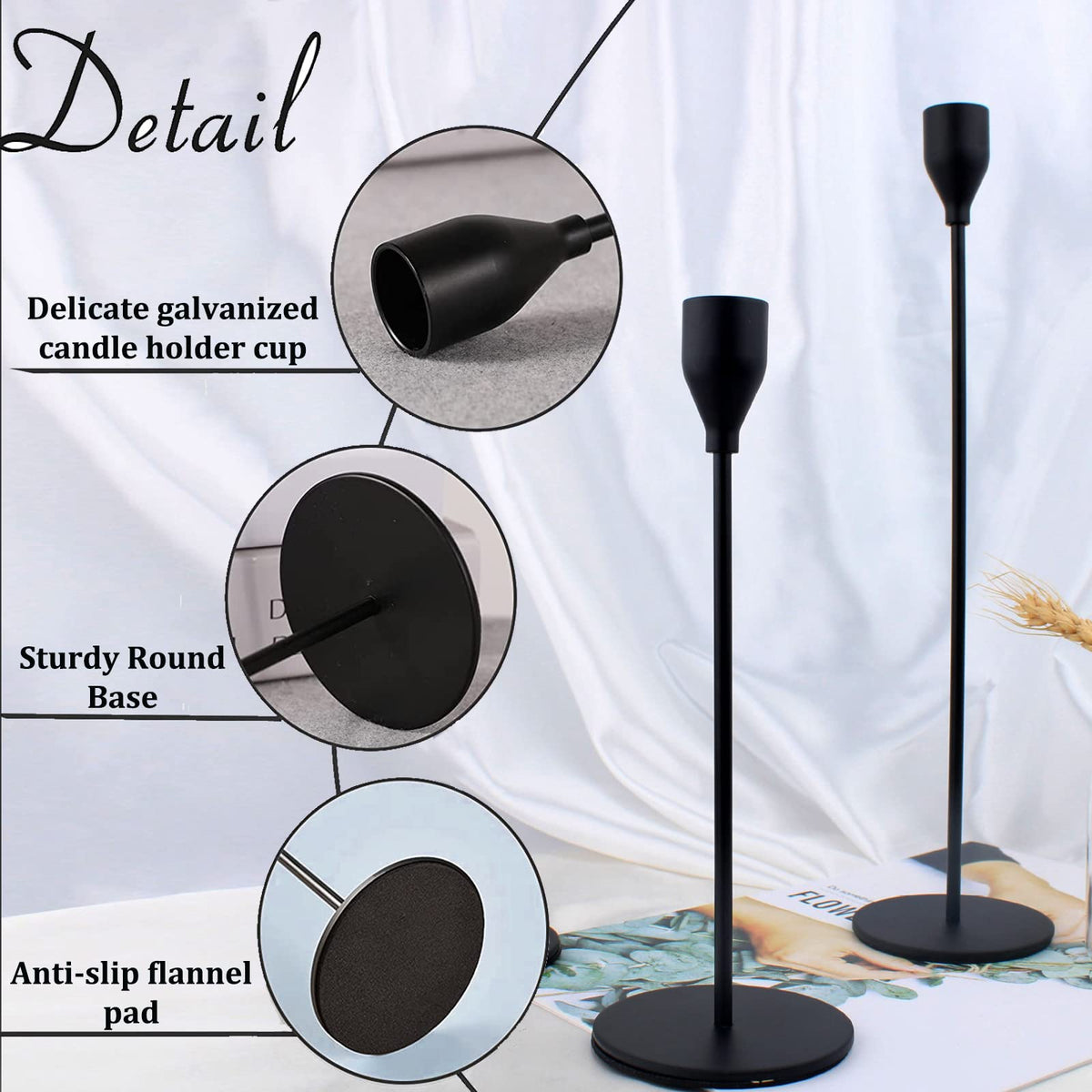 Matte Black Candlestick Holders, Set of 6 Candle Holders for 3/4" Taper Candles&Led Modern Metal Candle Stands Decorative Table Centerpieces for Wedding Party Church,Decorative Fitting