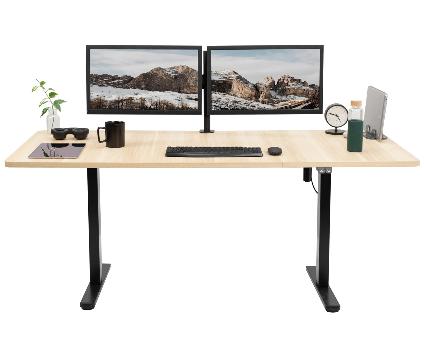VIVO Electric 71 x 30 inch Stand Up Desk, Height Adjustable, Light Wood Top Black Frame, Home and Office Furniture Sets, DESK-KIT-0B7C
