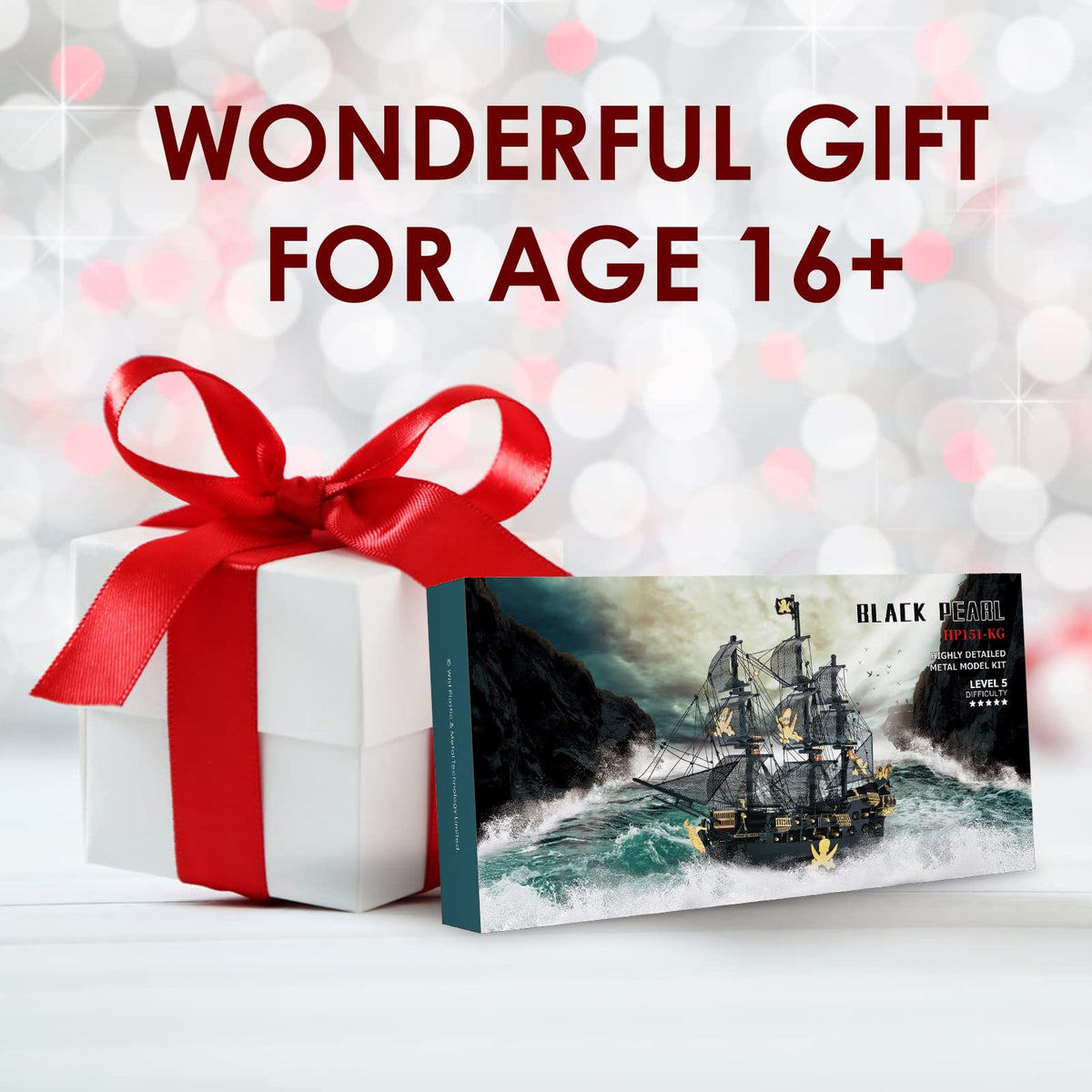 Piececool 3D Metal Puzzles for Adults, Black Pearl Pirate Ship Model Kits with DIY Tools, Watercraft Metal Model Building Kit for Birthday Christmas Gifts
