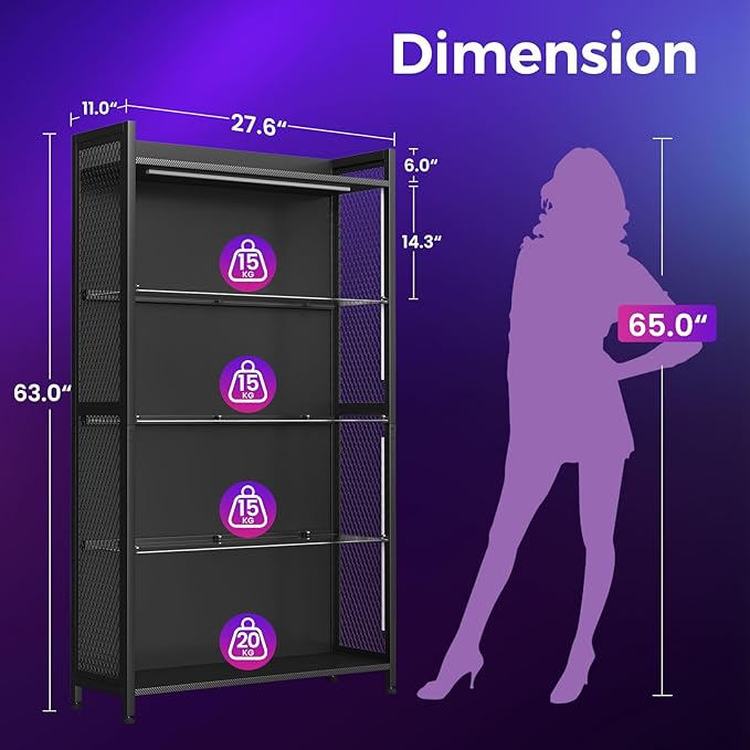 AODK Display Case with LED Lights, Display Cabinet with Glass Storage Shelves
