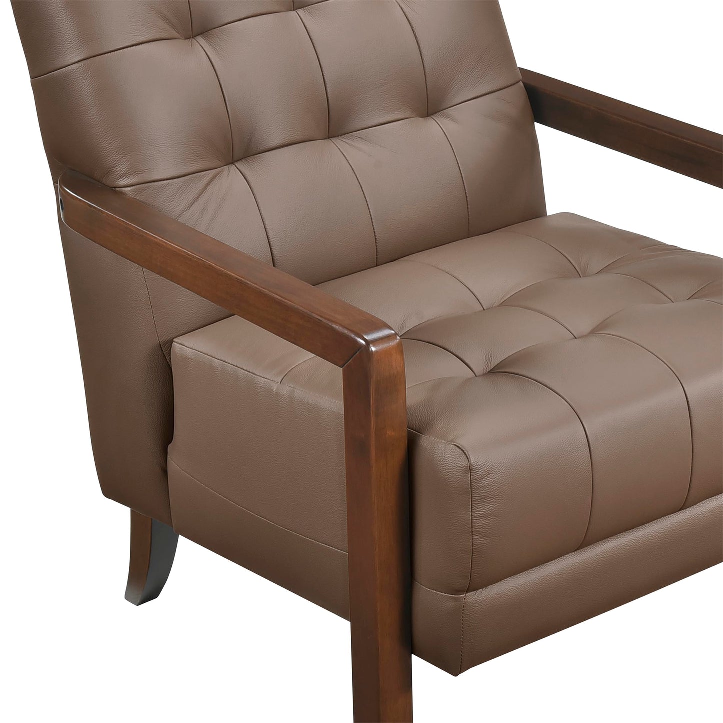 Lexicon Modern Accent Chair, Luxury Genuine Leather Match Living Room Chair with Tufted Cushions, Solid Wood Frame and Arm Rest, Comfy Upholstered Single Seat for Bedroom/Reading/Office, Brown